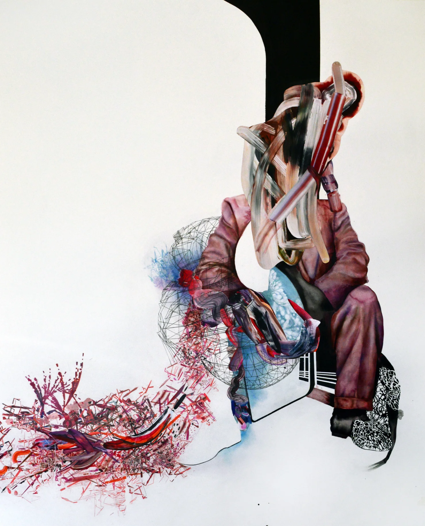 Half Way Through #3 Ink, watercolour, coloured pencils, acrylic and painted paper on paper, 120x150cm