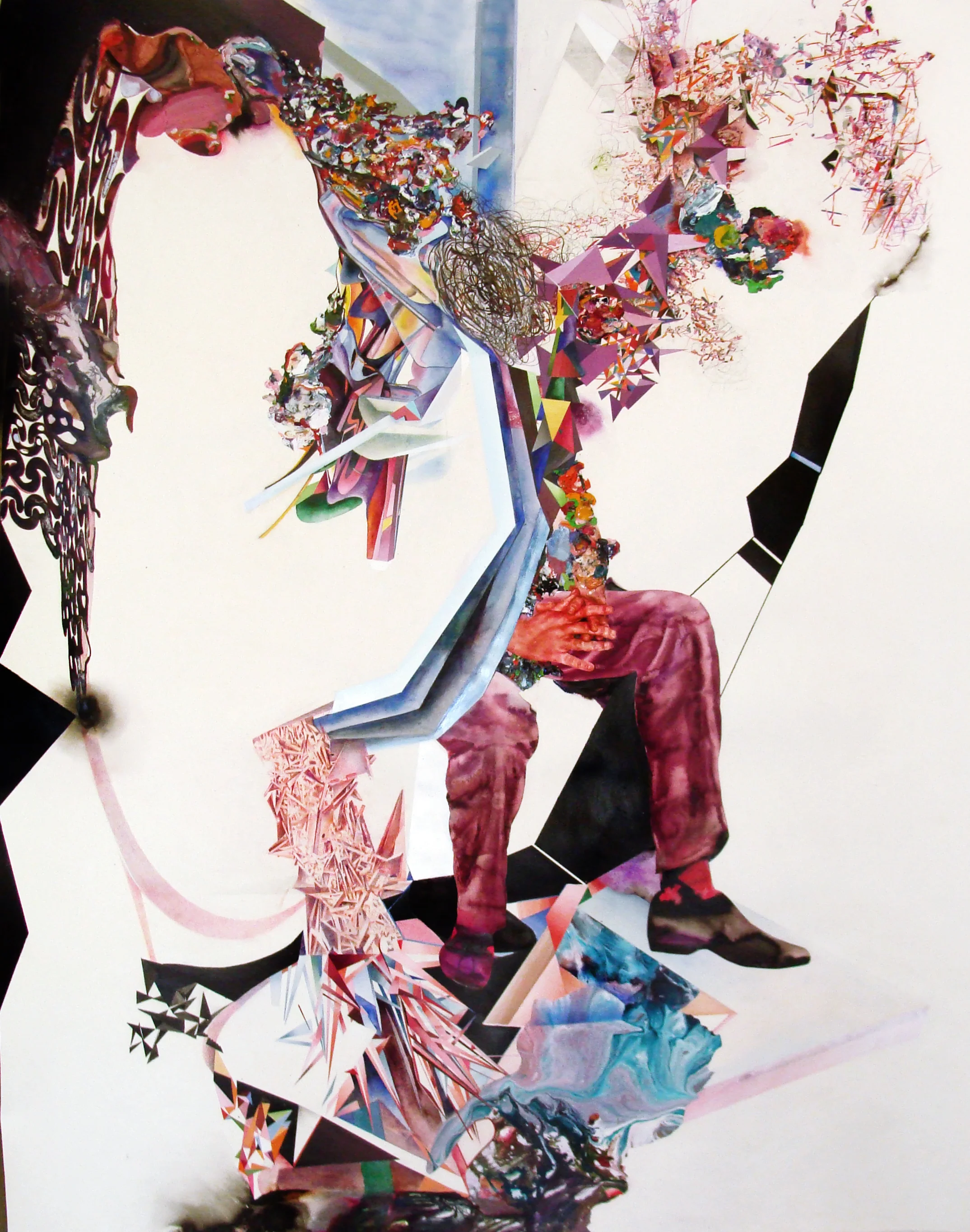 Mesh Ink, watercolour, coloured pencils, acrylic and painted paper on paper,120x150cm, (Sold)