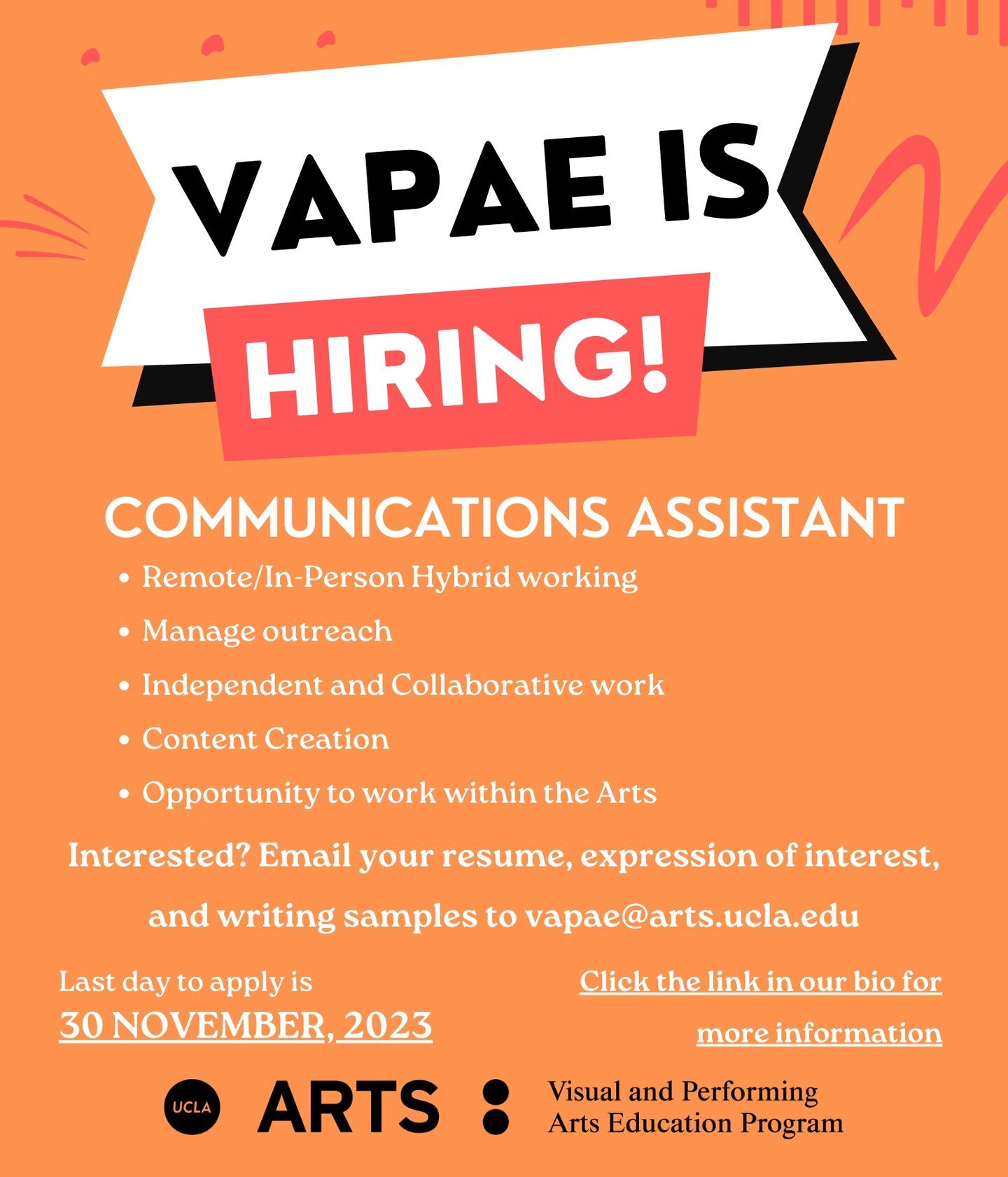 Today is the last day to apply to be VAPAE's Communications Assistant! Visit the link in bio for more details. 🔗 ✍️ ✏️