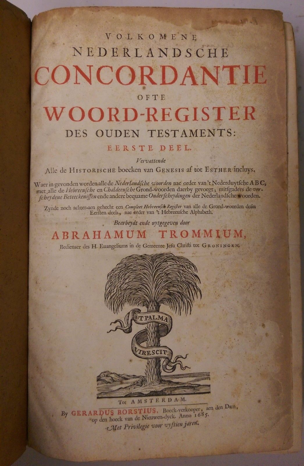 1672 Dutch Concordance - Abraham Trommius - Signed - 3 Vols. in