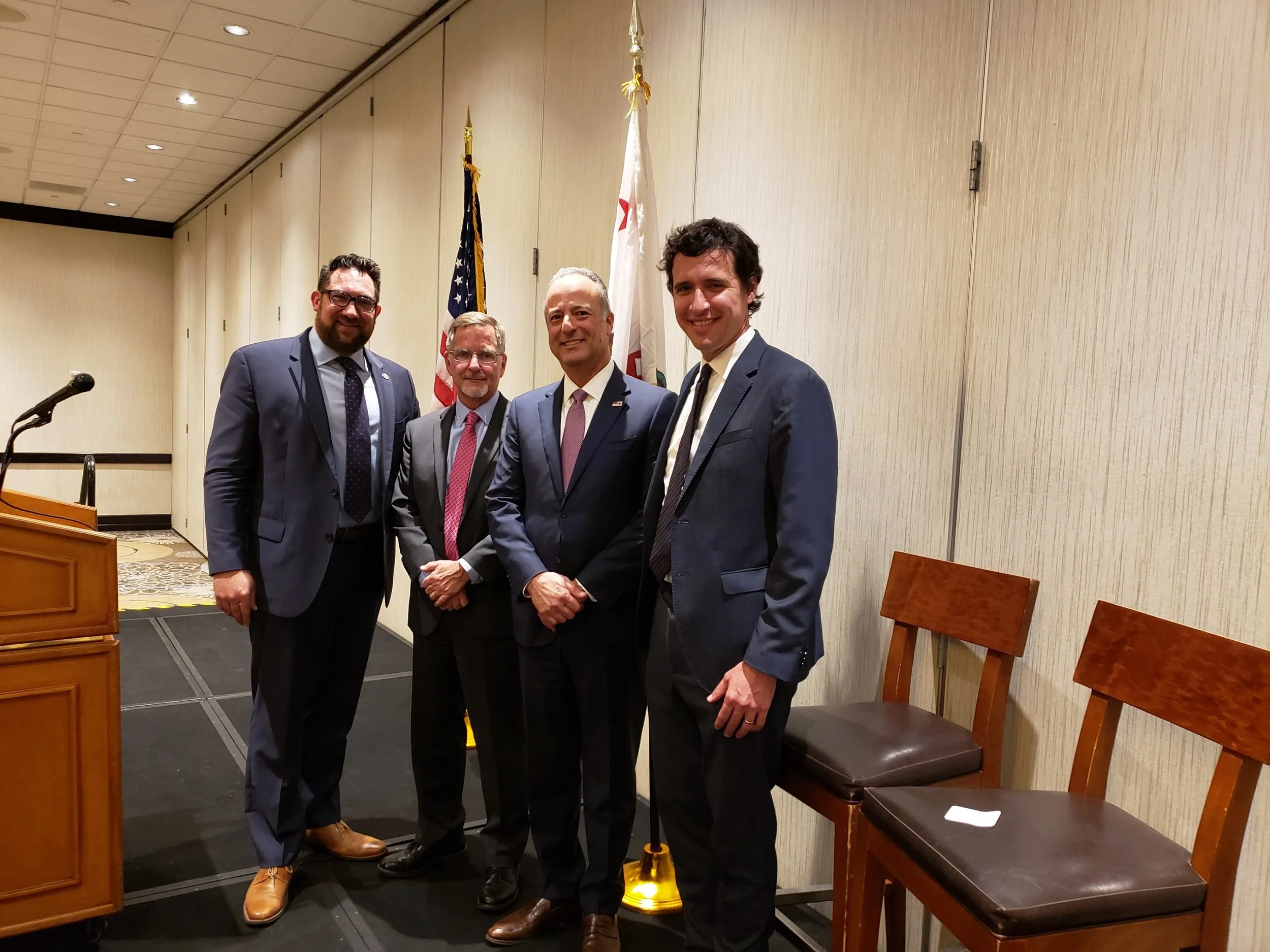 (L-R) David Collela (President of the Honorable Joseph B. Campbell American Inn of Court), Jack Osborn (Past President of the Honorable Joseph B. Campbell American Inn of Court), Nick Hanna (U.S. Attorney for the Central District of California), and Joseph Widman (Assistant U.S. Attorney for the Central District of California and President-Elect of the Honorable Joseph B. Campbell American Inn of Court)