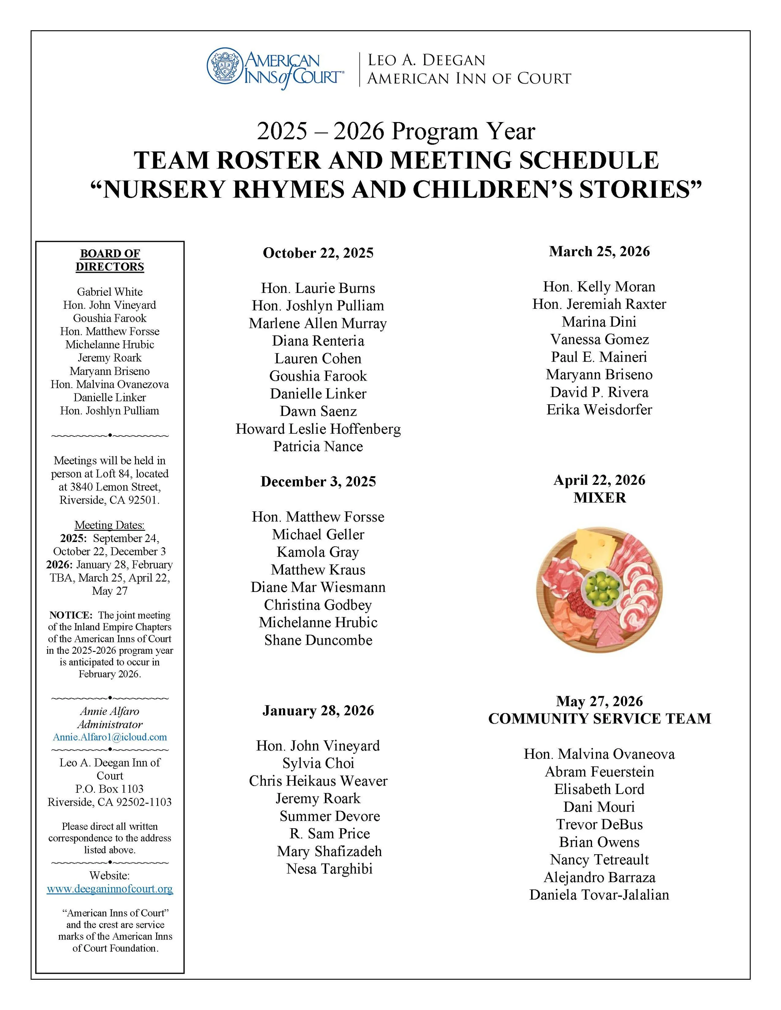 2025-2026 Team Roster — Deegan Inn of Court