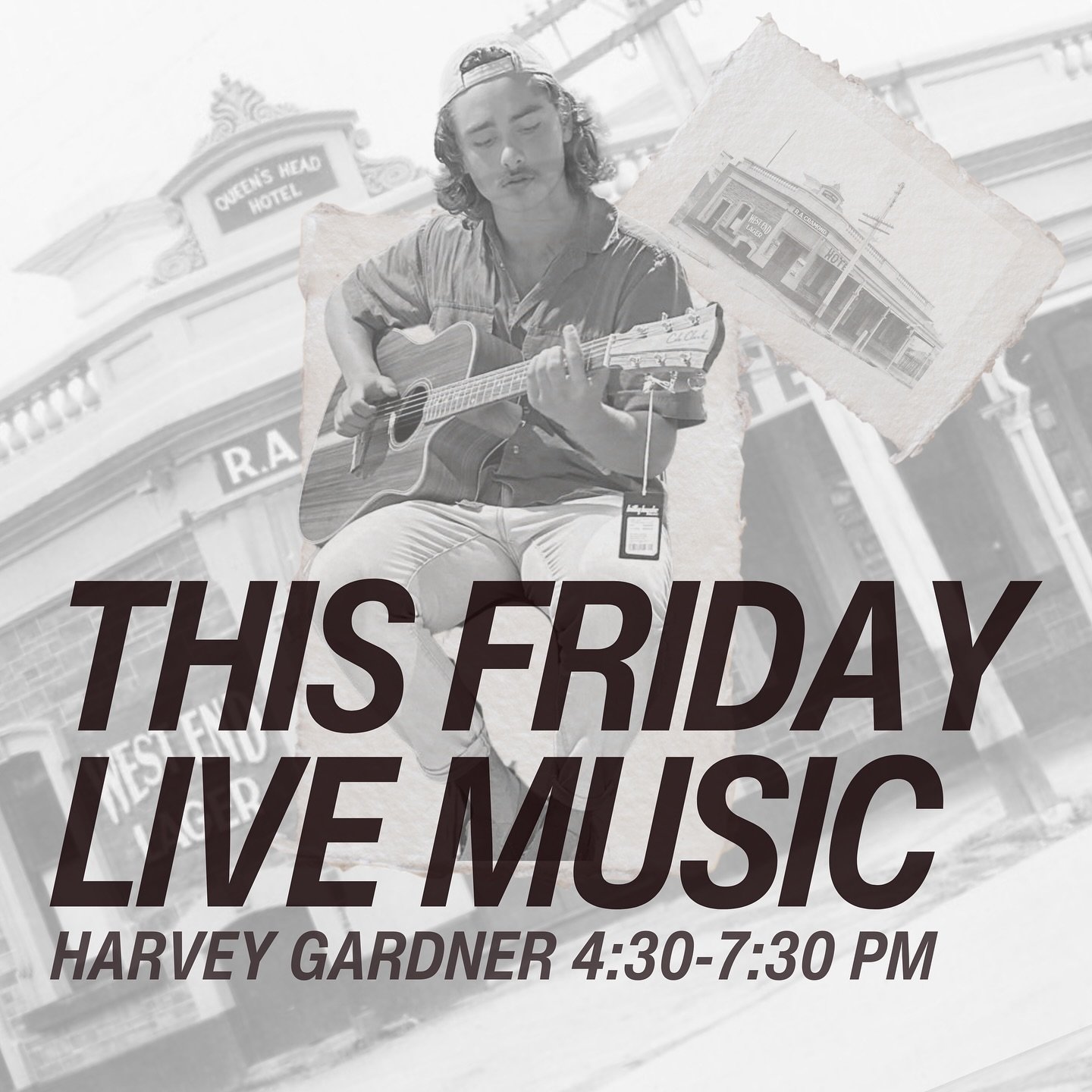 Live music at The Queen&rsquo;s this Friday between 4.30pm and 7:30pm by @harveygardner_