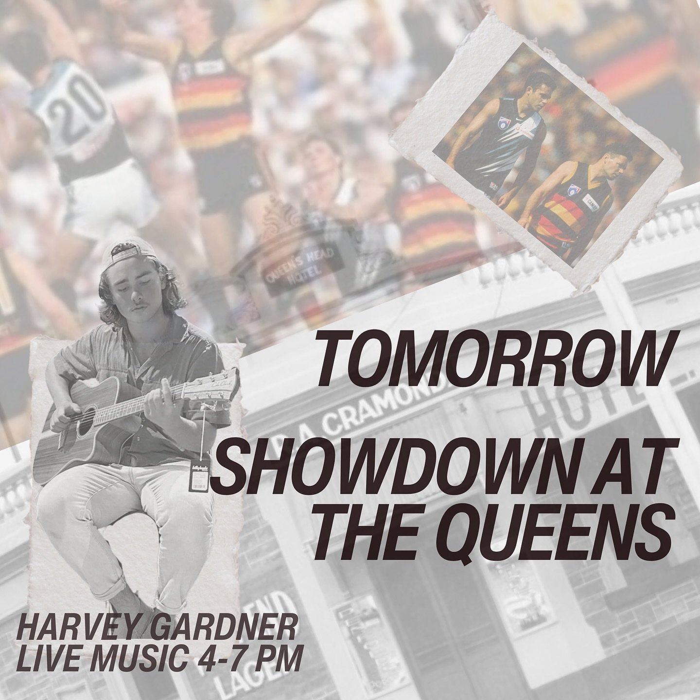 Tomorrow at The Queen&rsquo;s, it&rsquo;s the Showdown!
Live Music from Harvey Gardner from 4-7 PM!
See you at The Queen&rsquo;s