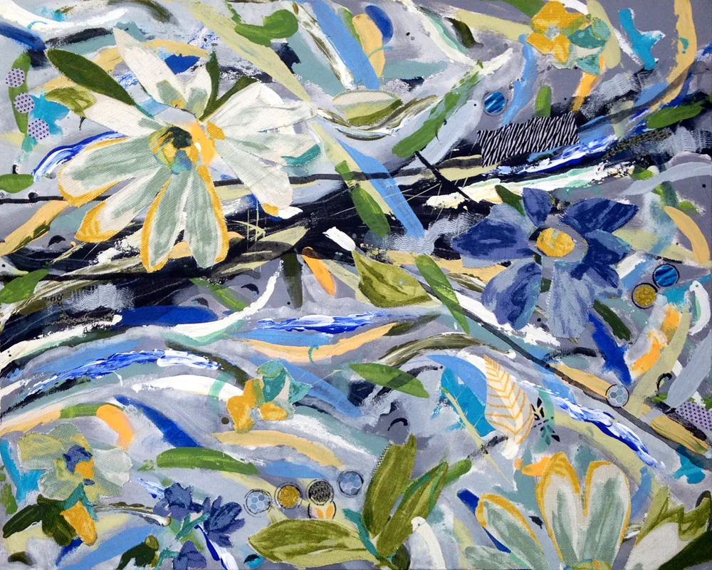 Divergent 24" x 30" Fabric/Acrylic Collage Painting