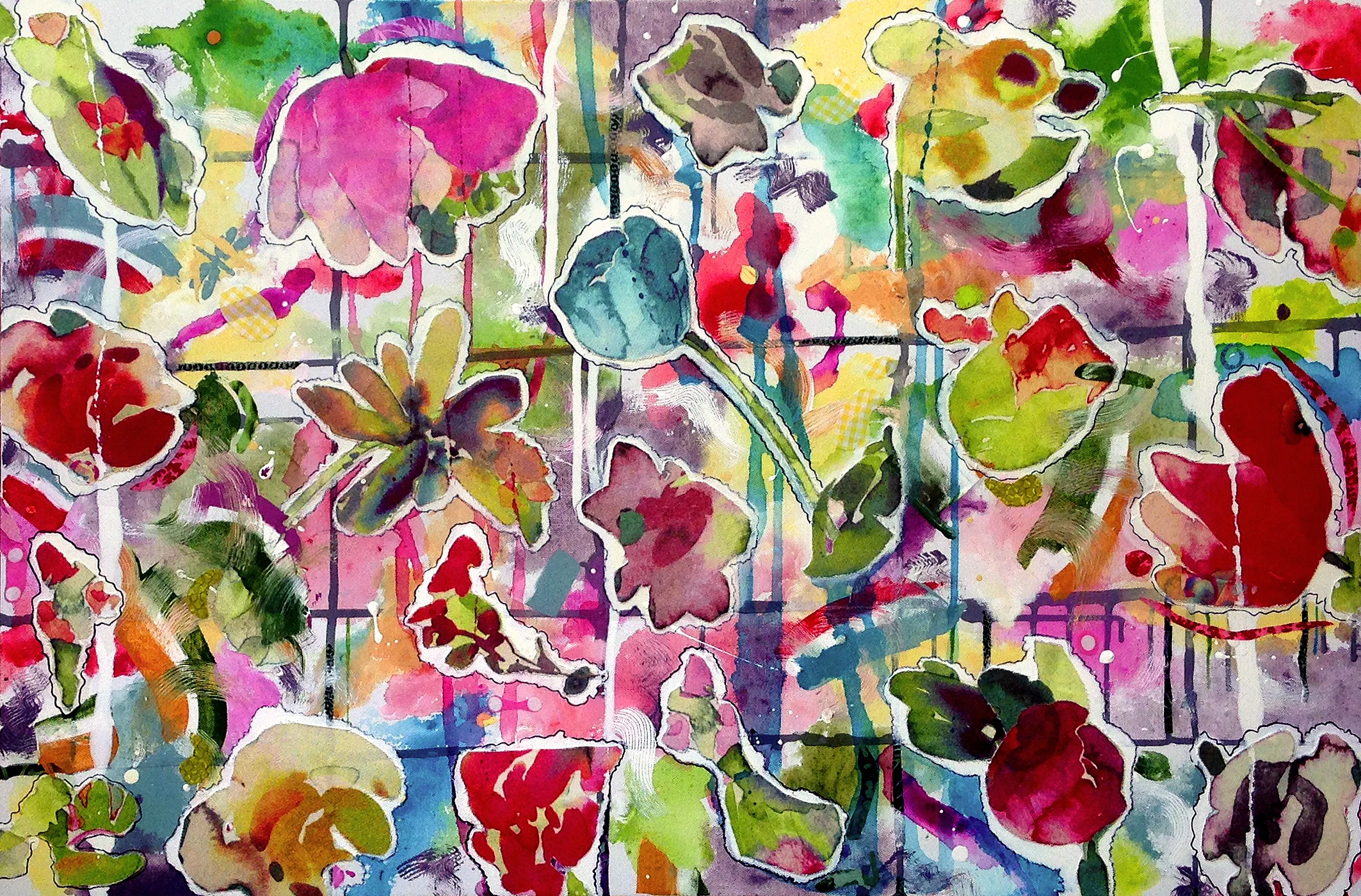 Floating 24" x 36" Fabric/Acrylic Collage Painting