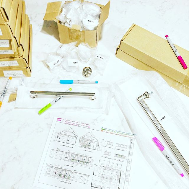 Doesn&rsquo;t every designer make a colored coded cabinet hardware plan for their installers? Check twice drill once! #livewellinteriors #interiordesign #customhomes #customkitchens #hardware #earlymorninggrind #communicationiskey #customcabinets #ca