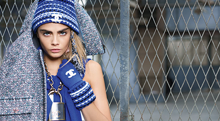 Cara Delivigne modeling Chanel's luxe take on the athleisure trend -- I found no pricing information, so you'll have to use your imagination.