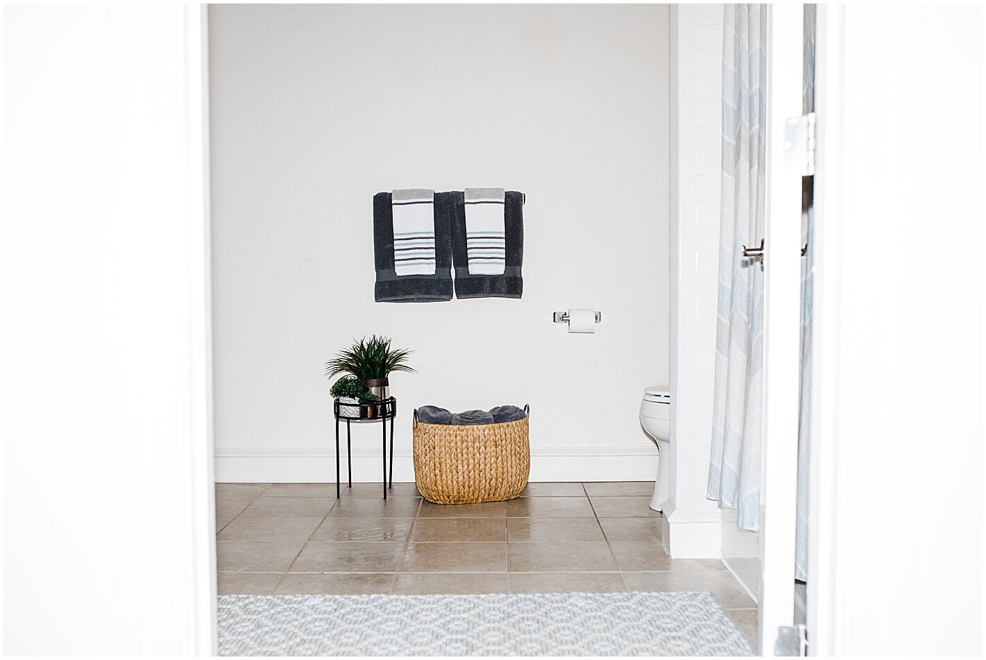 This bathroom is very large but has no linen closet, so I had to get creative with storage. I love how it turned out!