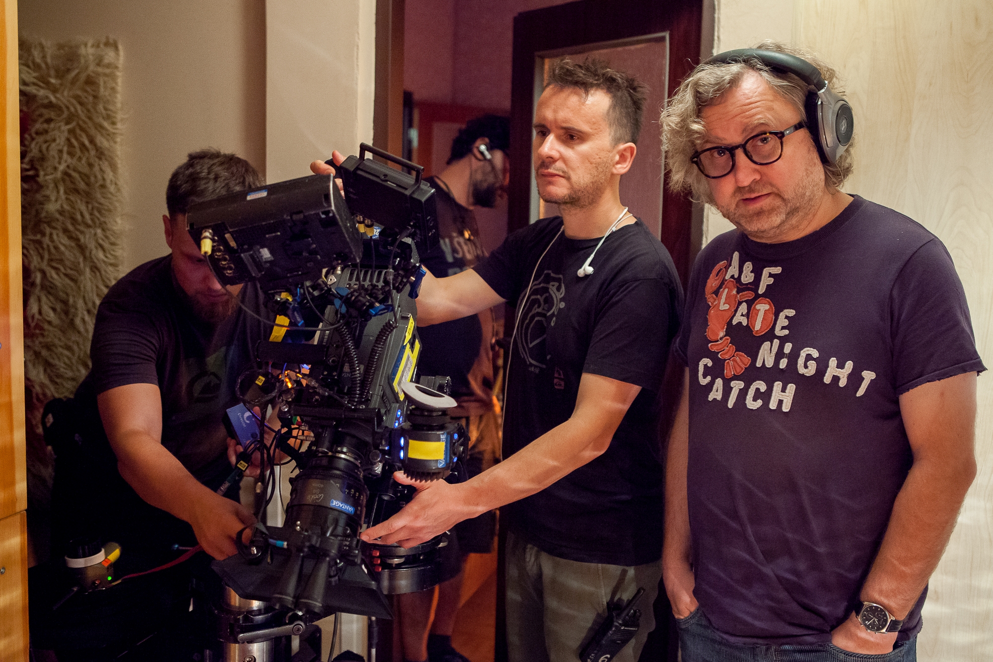 The Teacher film shooting (from the right): Jan Hřebejk (Director) with Martin Žiaran (DOP). Photo by PubRes, 2015.
