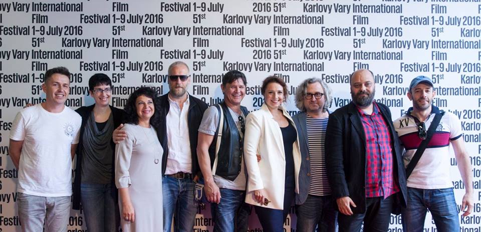 The composer Michal Novinski (the first from the left) before the world premiere of The Teacher on KVIFF, photo by Karlovy Vary International Film Festival , 2016. Hudobný skladateľ Michal Novinski (prvý zľava) pred svetovou premiérou filmu Učiteľka, foto: Karlovy Vary International Film Festival , 2016.