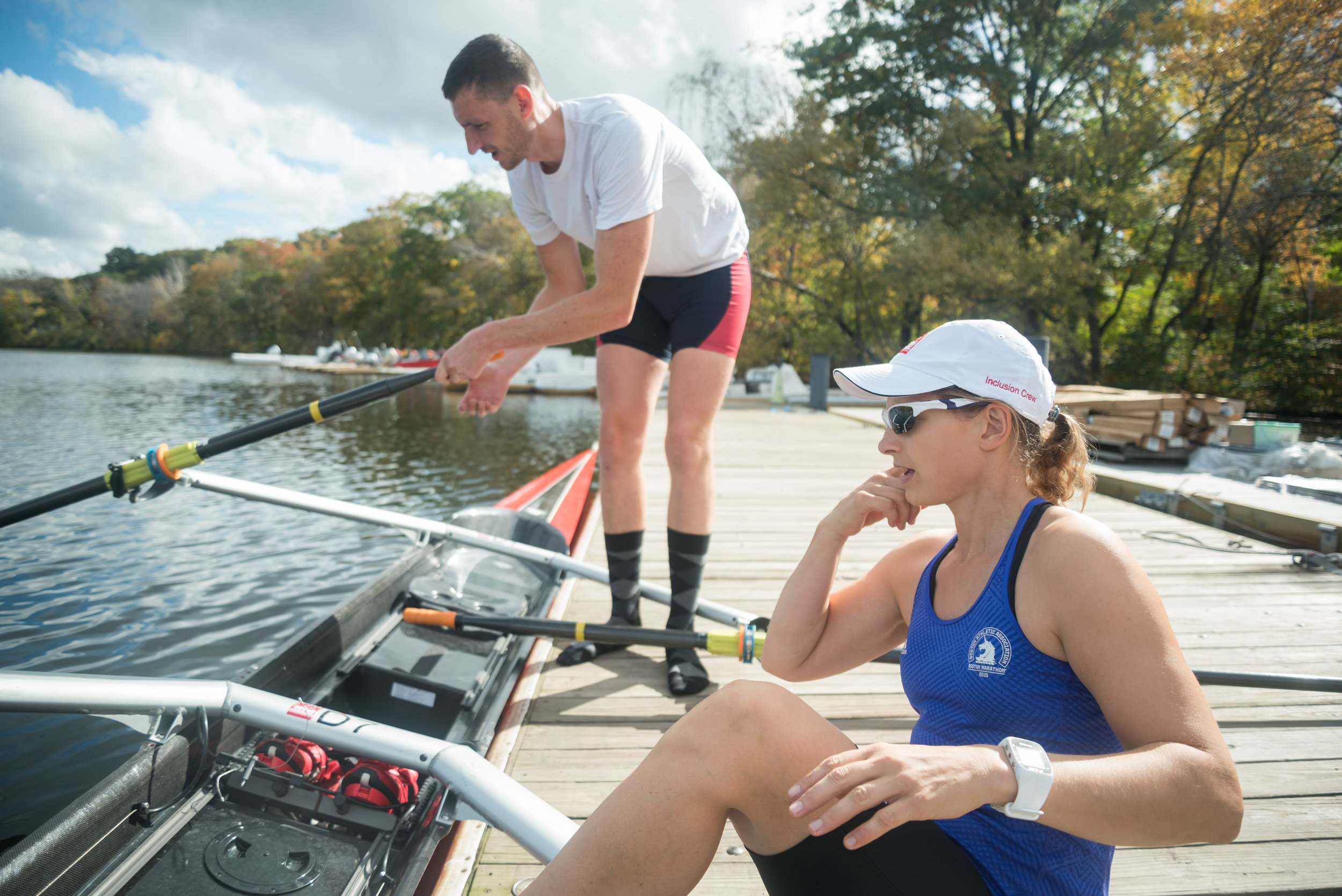  Matt Wheeler, left, and para-rower Johanna Beyer, right, prepare to launch during their practice on Friday, Oct. 21. Wheeler is a three-time U.S. national team member who has competed in 11 Head of the Charles Regattas. Wheeler also said that Beth N