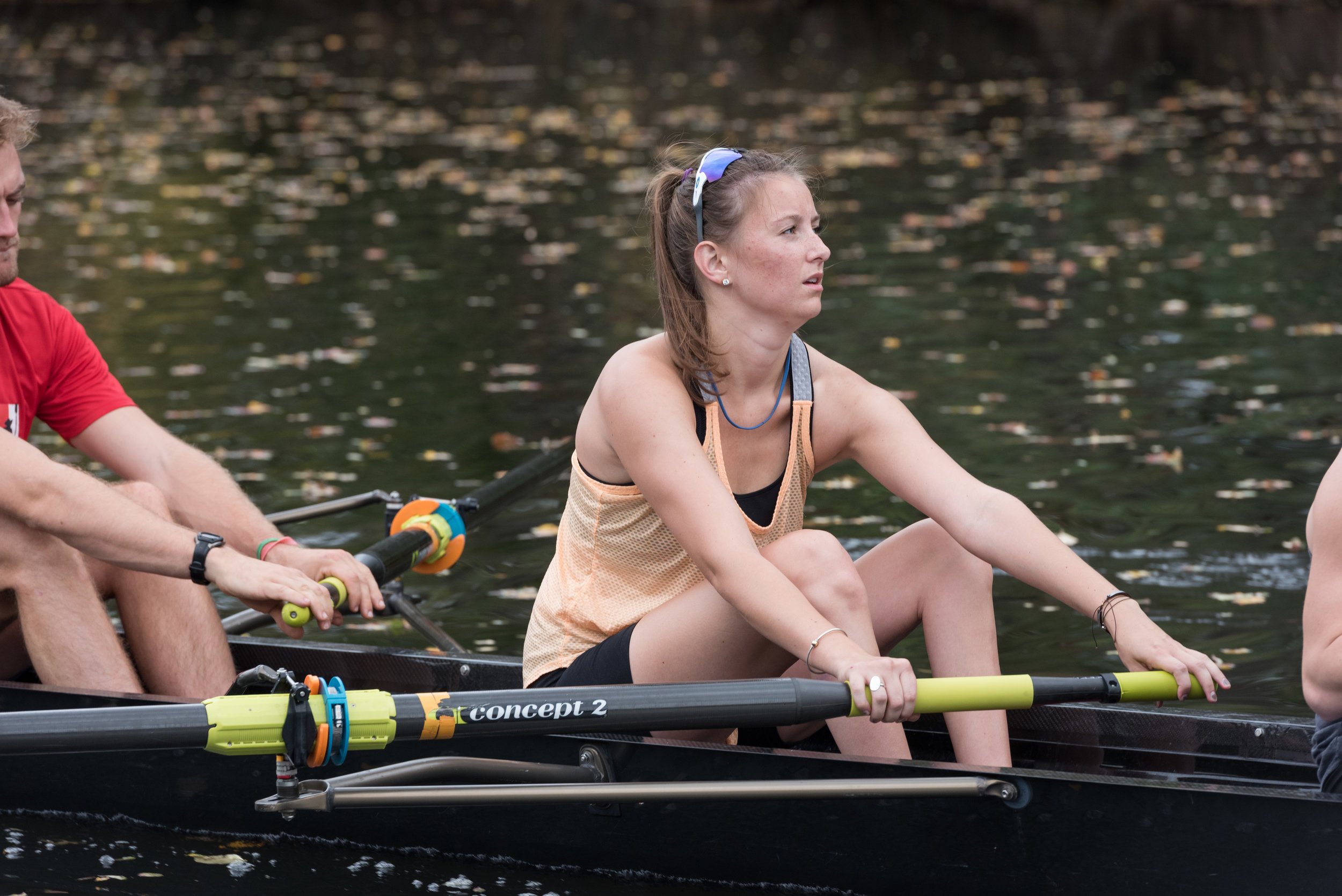  Kate Barrett, 24, rows during practice on the Charles River on Friday, Oct. 12. She lost most of the use in her legs due to a skiing accident in Spain. Through physical therapy, she has been able to regain some control.  Finding physical therapy to 