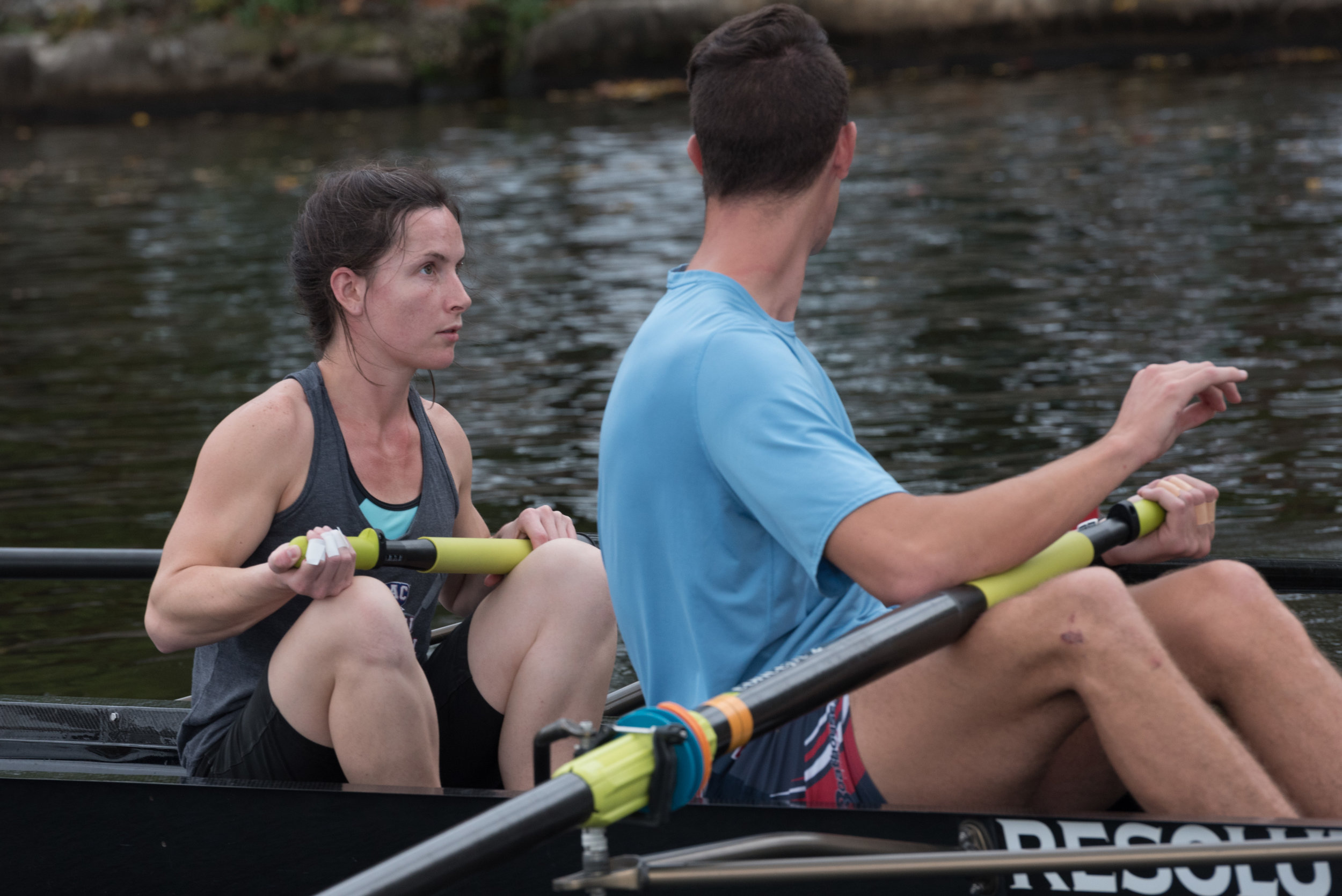  Olympian Austin Hack talks to Natalie McCarthy during their practice for inclusion fours on Friday, Oct. 21. Austin Hack was going to the Head of the Charles for men’s championship eights, when CRI coach Beth Noll called him to ask if he wanted to b