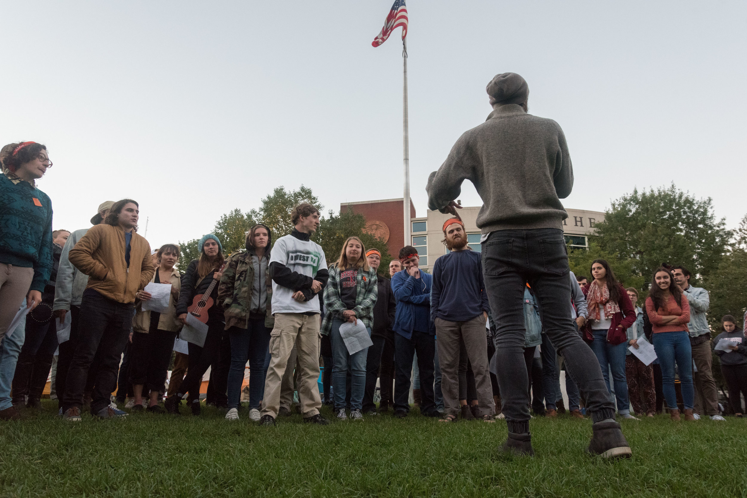  DivestNU co-founder and senior Austin Williams speaks to the crowd during a rally on Centennial Common on Tuesday, Oct. 4, 2016. The rally consisted of various chants, as well as musical presentations from other members targeted at Northeastern's re