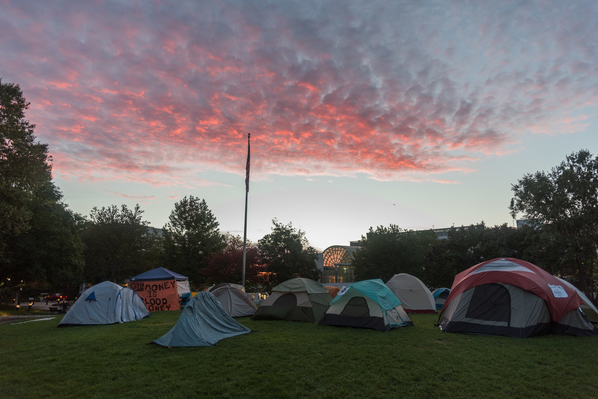  Dawn rises on DivestNU tents on Centennial Common on Wednesday, Oct. 12, 2016. DivestNU is dedicated to getting Northeastern University to divert investments in fossil fuels and had been protesting in Centennial for over a week. The temperature was 