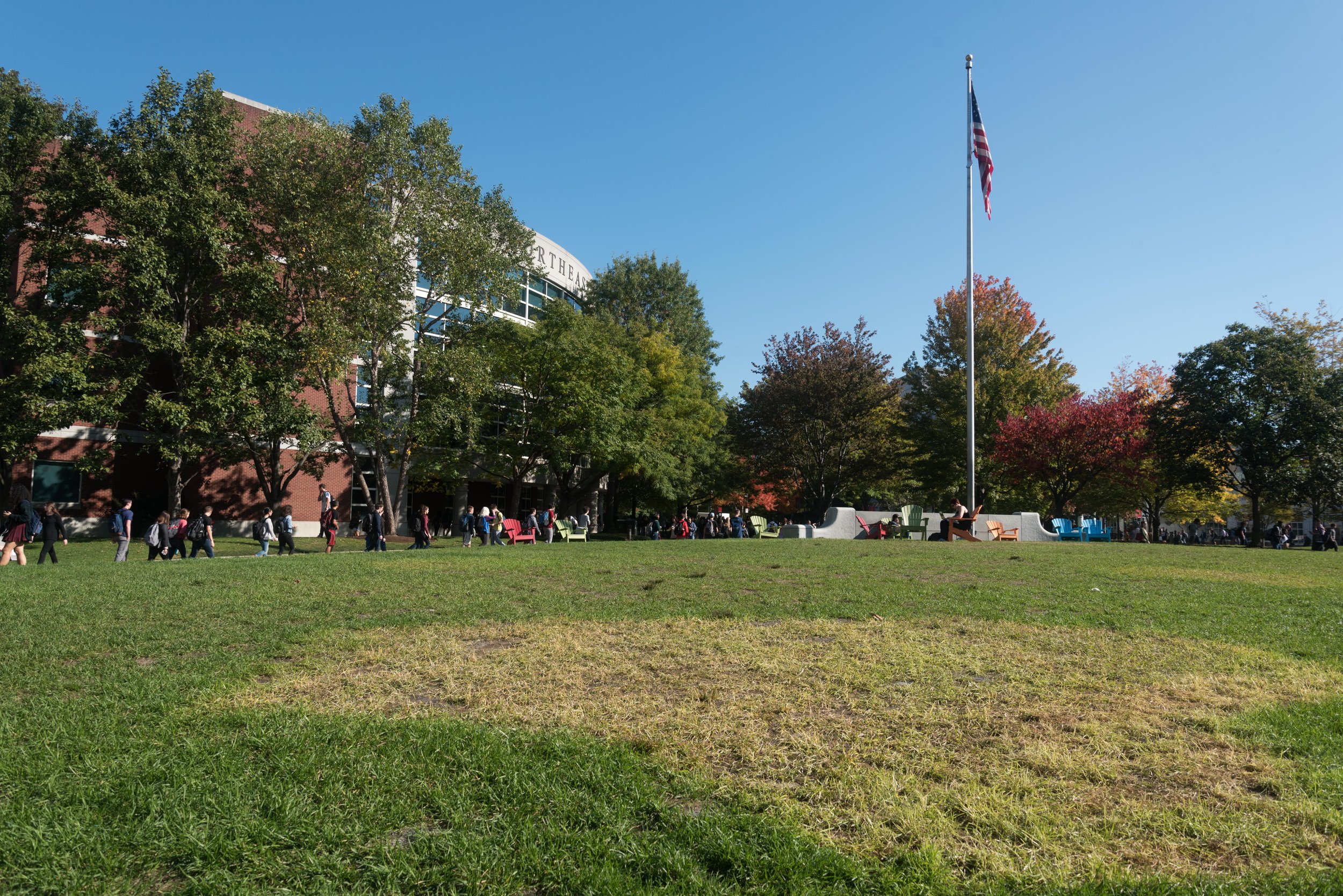  Students walk past Centennial Commons on Monday,&nbsp;Oct. 17, 2016. DivestNU ended their encampment of Centennial two days earlier.  "We didn't gain any specific steps from the administration towards divestment. We were, however, very successful in