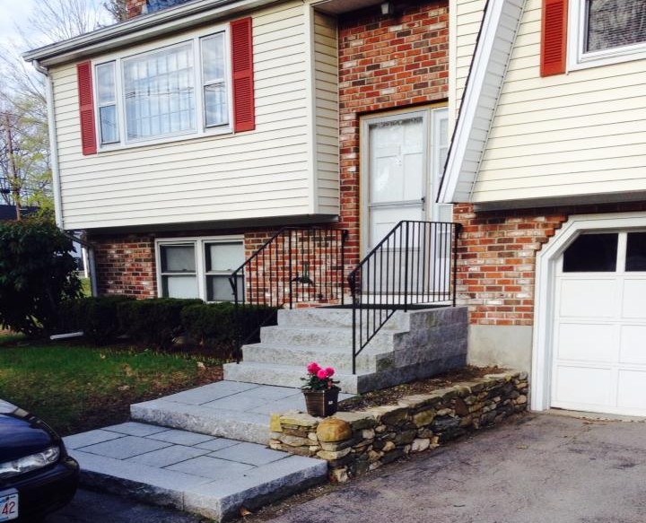 Granite Steps, Landing and small fieldstone retaining wall