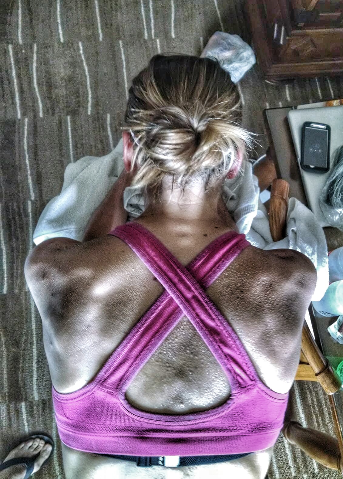 Gettin' my sweat on in the hotel room.