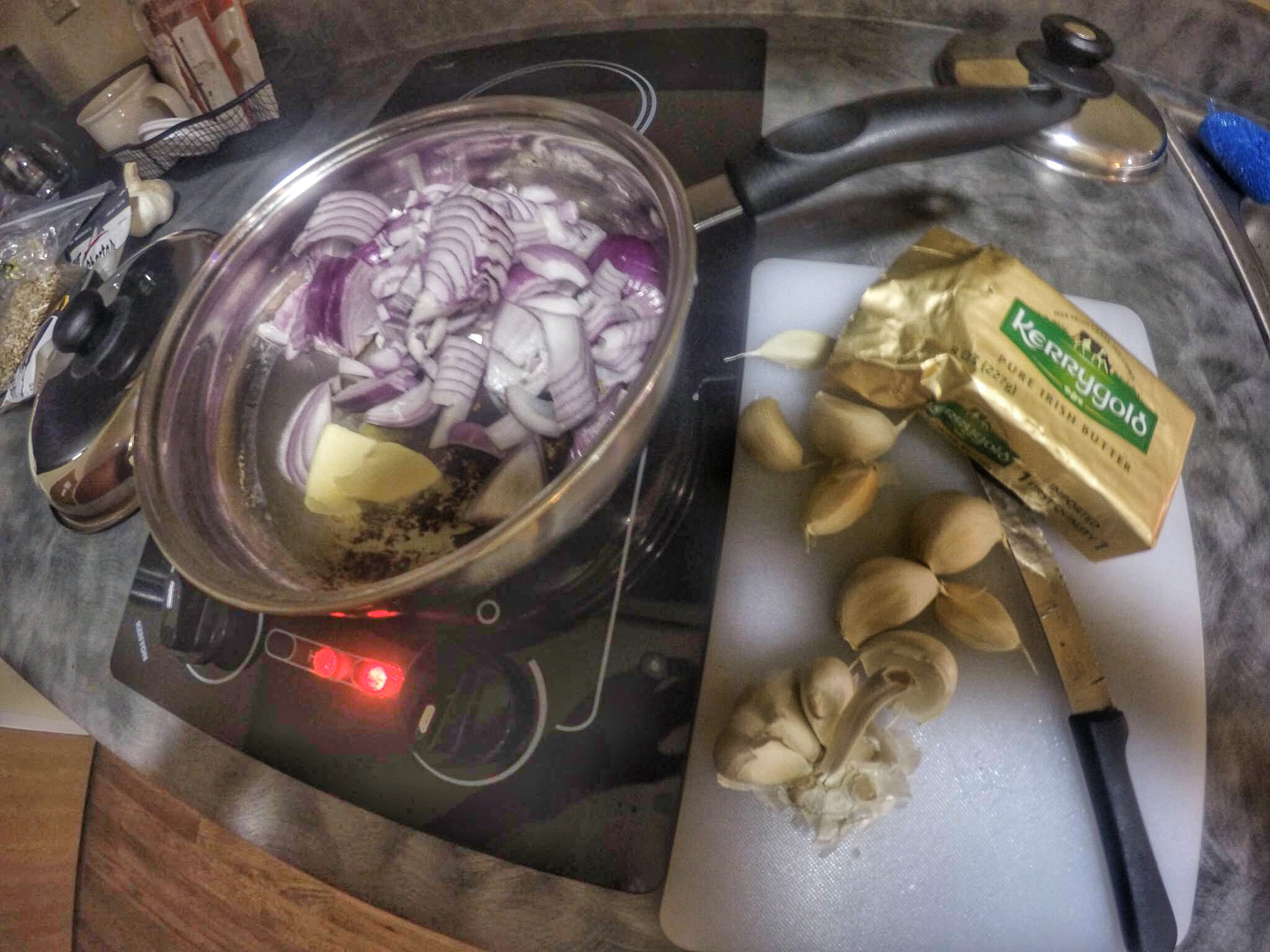 I always start my meals with a healthy dose of onion and garlic. These are nutrient-dense, anti-inflammatory foods that are great prEbiotics which help to feed the healthy bacteria in your gut (more on this later). Grass-fed butter is not only a staple for my coffee as mentioned above, but it comes in handy to cook with as well. Again, if I think I might not be able to find this where I'm traveling I will freeze a block of this and throw it into my luggage.