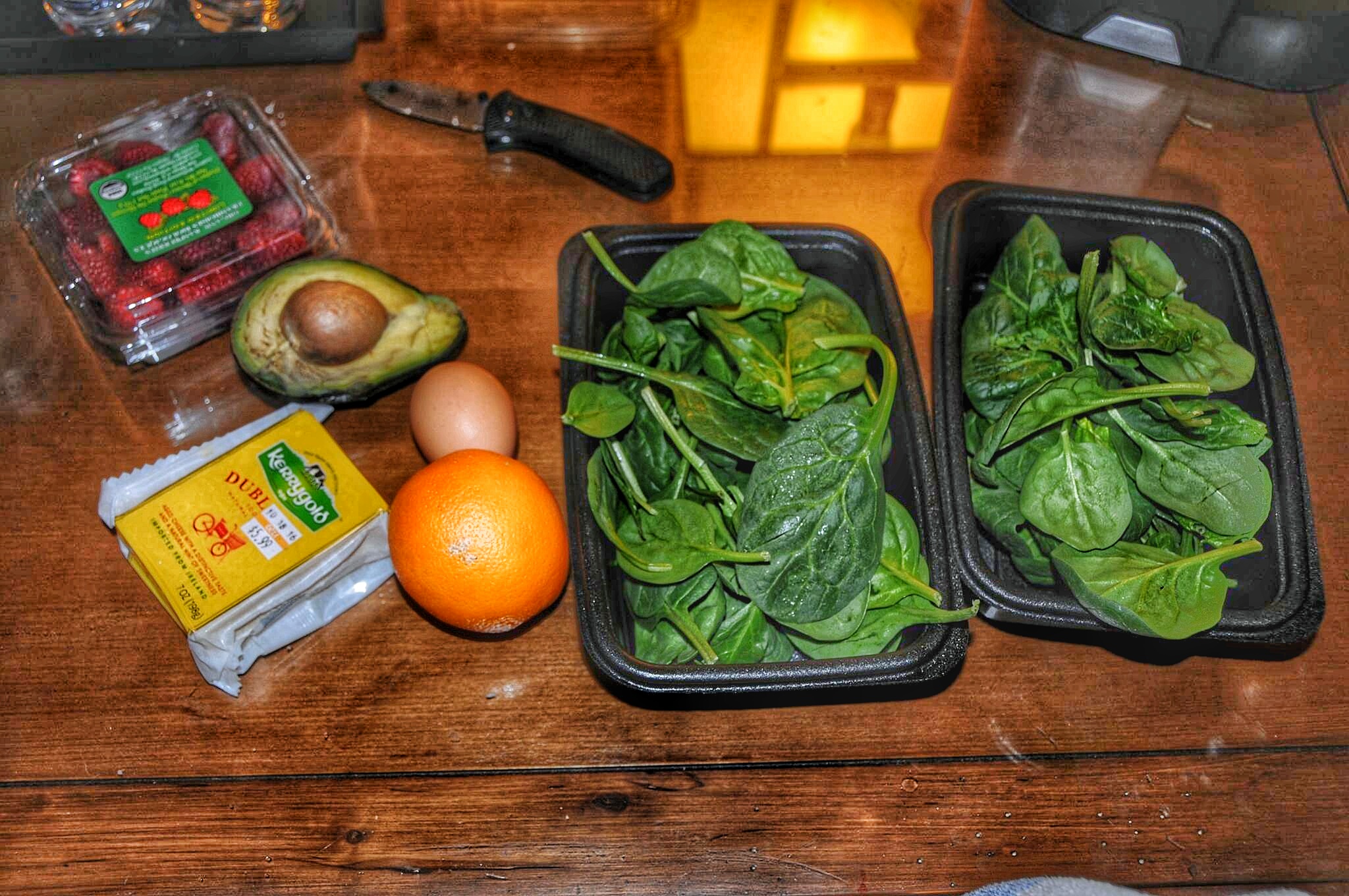 Here we are using the desk in the room as a prep space for our salads. This is in a hotel room without a fridge (just a cooler in a bathtub)
