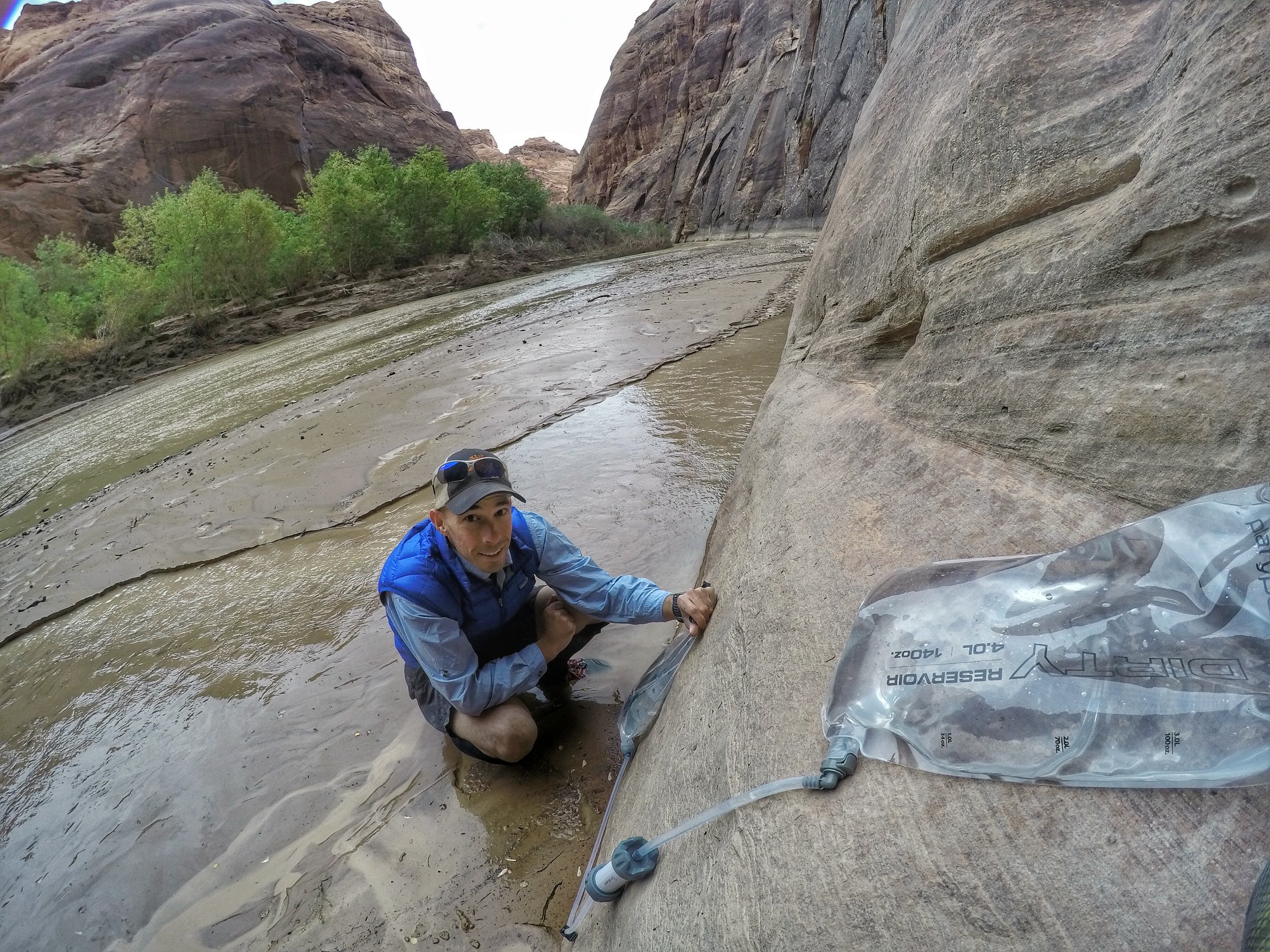 An up-close look of Matt filtering water