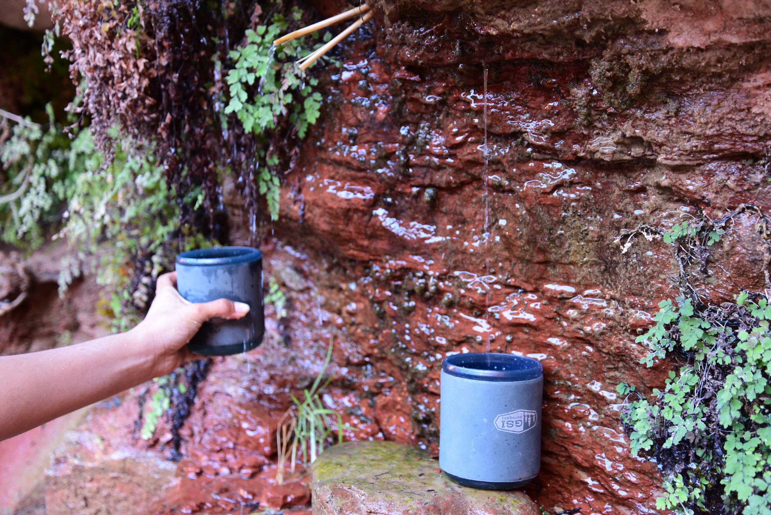 Our last source of fresh water before heading out of the canyon. As you can see it wasn't exactly a heavy flow of water, but it worked.