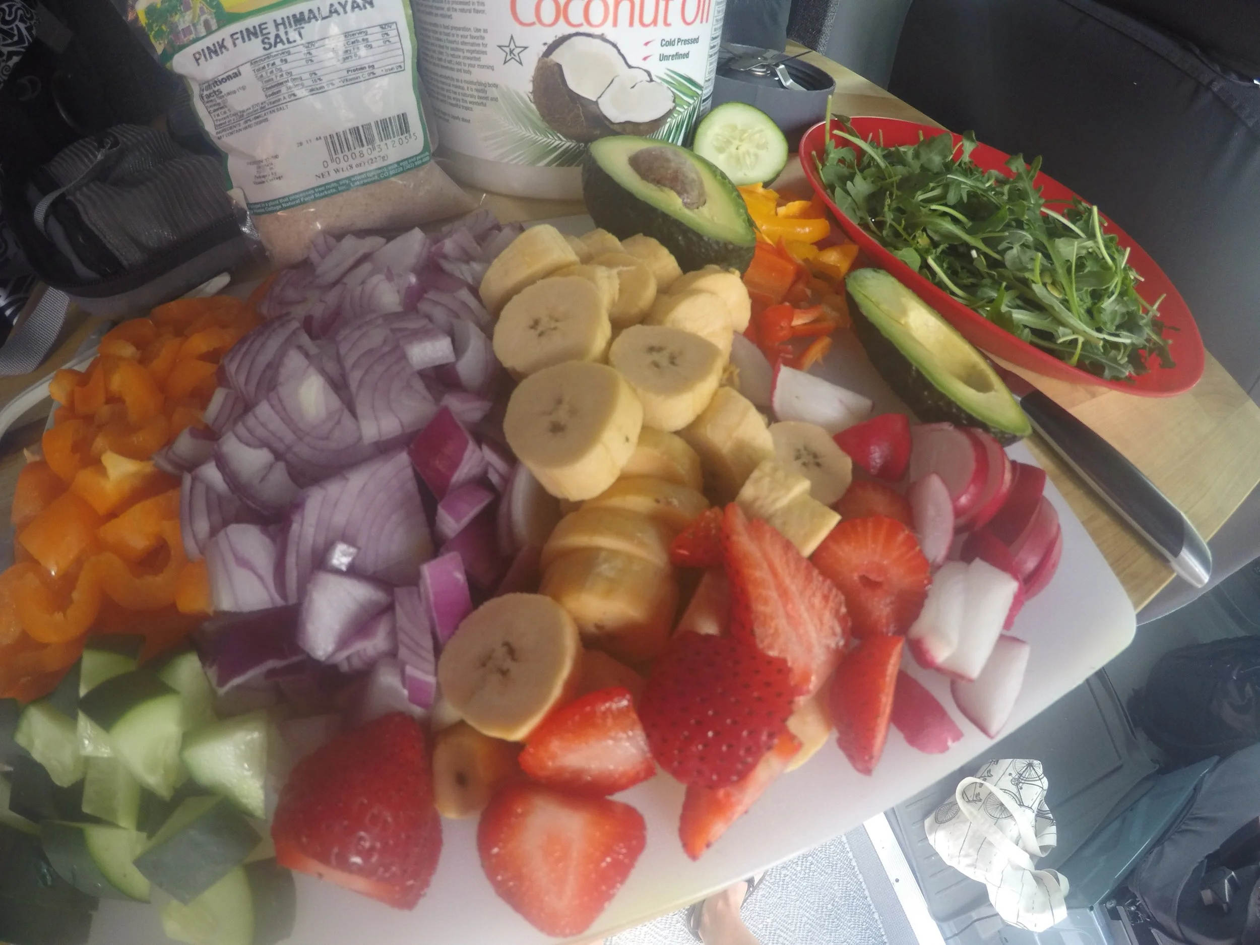 Making a big breakfast before setting out on a hike one day.
