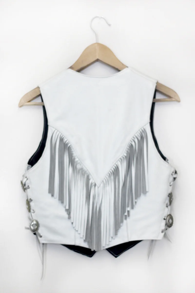 Vintage White Leather Fringe Vest