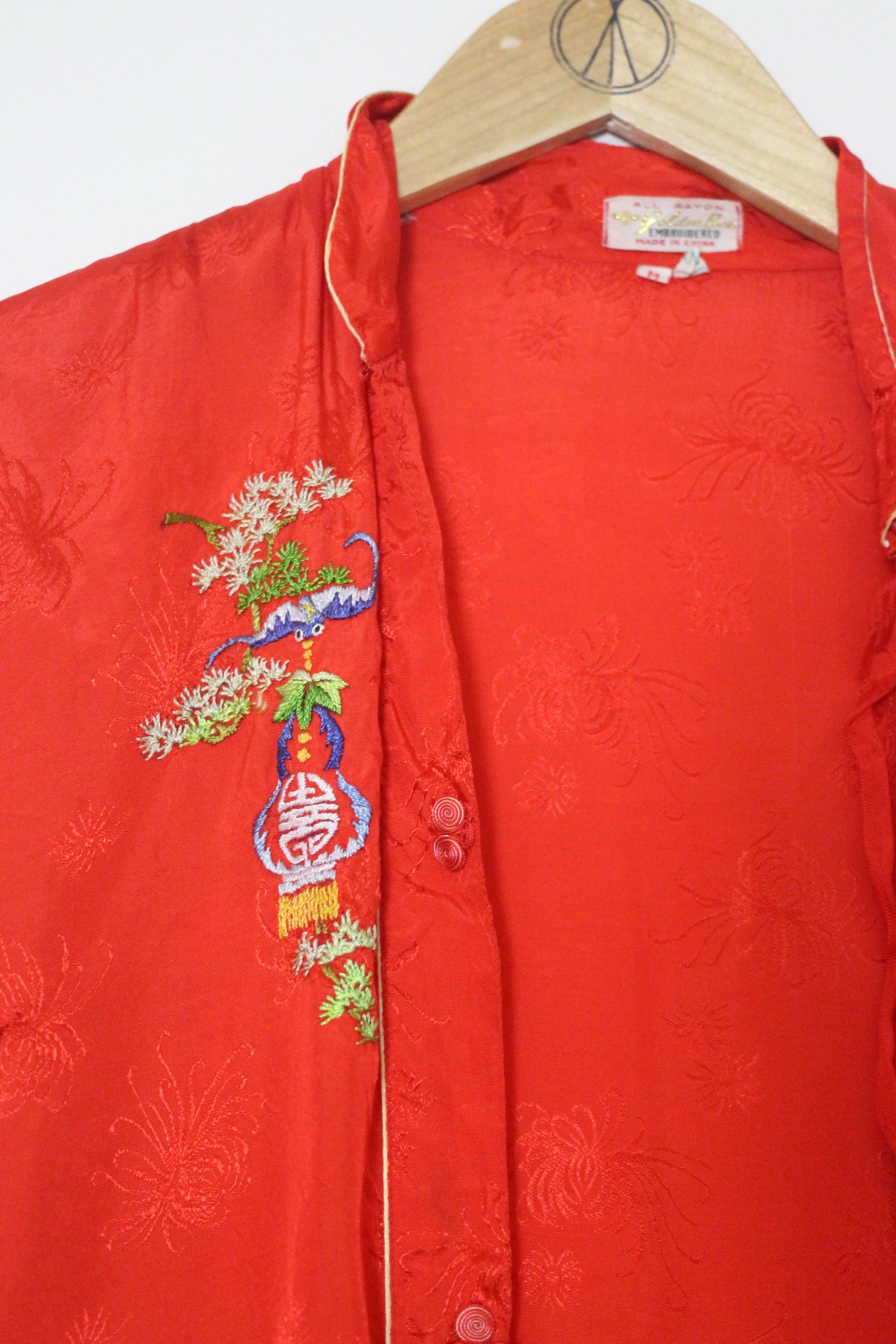Vintage Red Embroidery Chinese Blouse
