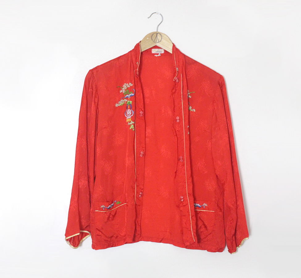 Vintage Red Embroidery Chinese Blouse
