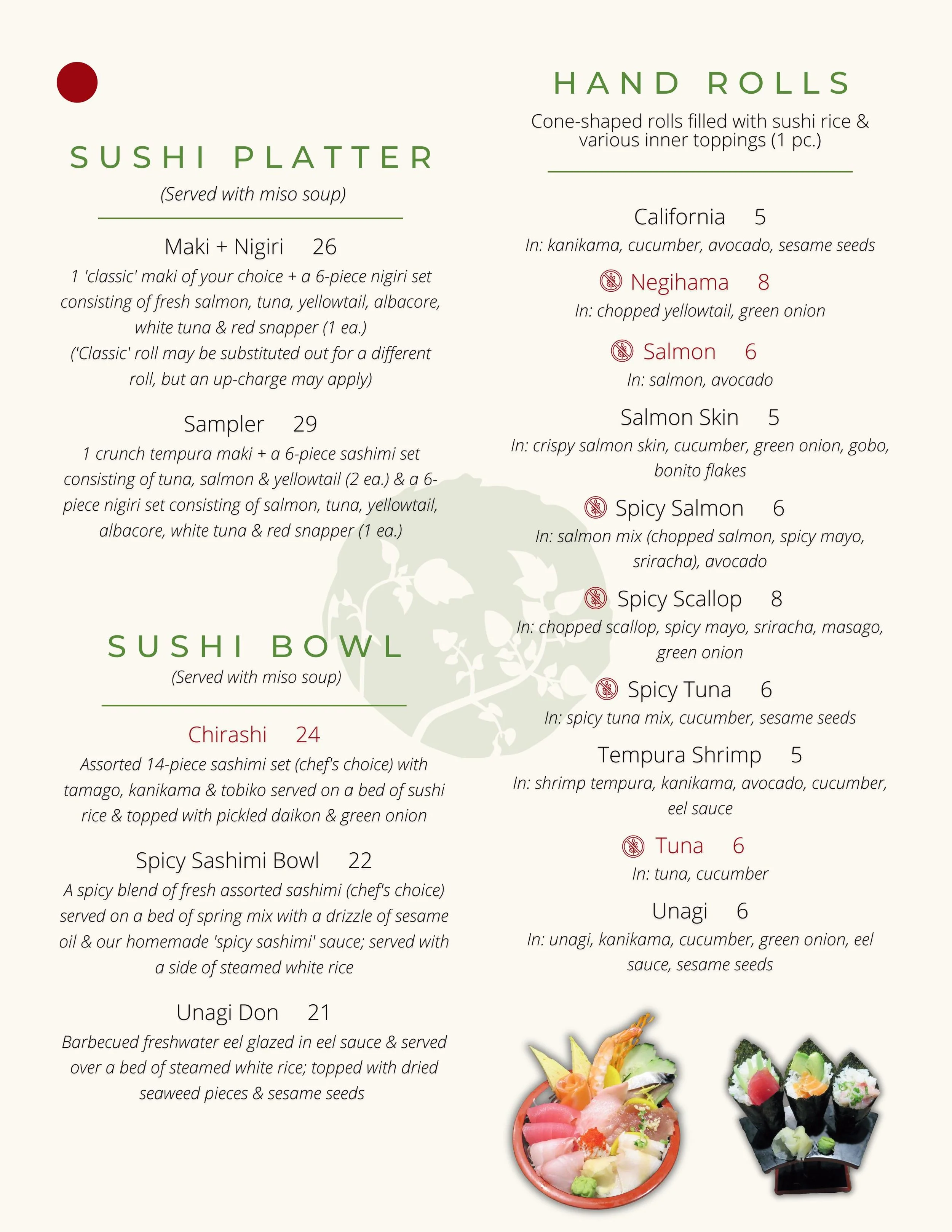 Wasabi Sushi Bar Modena Menu