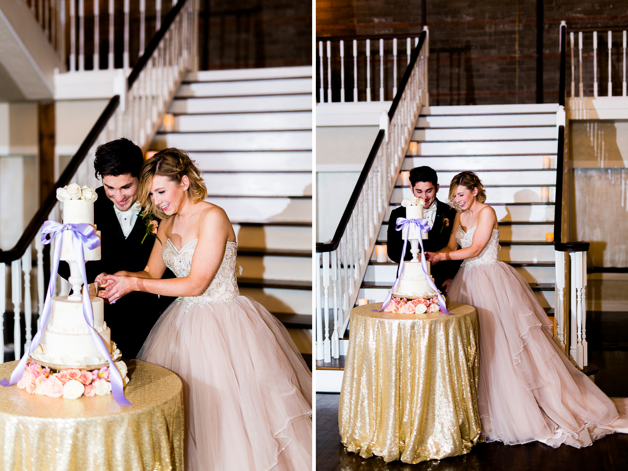 The Grand Canadian Theater OKC Purcell Wedding Venue Ashley Porton Photography cake cutting brown egg bakery .jpg