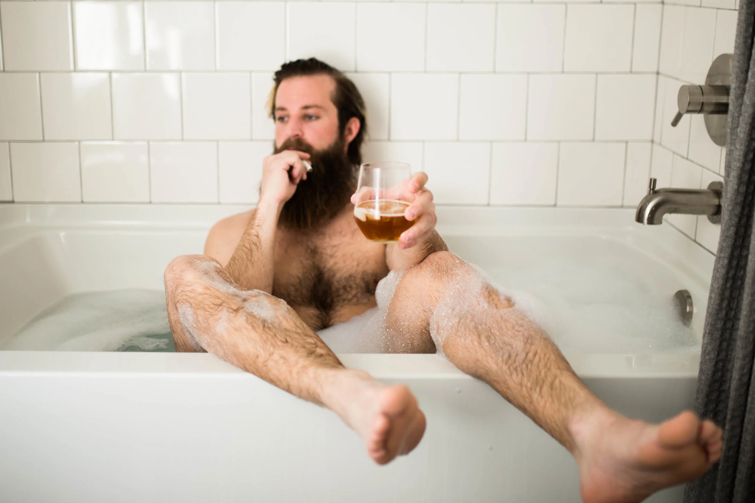 oklahoma boudoir photographer, okc boudoir photography, male boudoir, dudoir, sexy male photos, bathtub photos, bearded guy in bathtub, beard, hairy boy, cigarettes in bathtub, sexy
