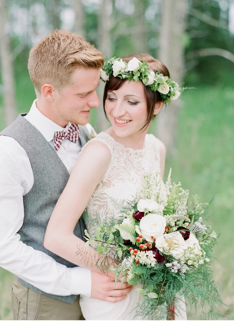 REAL WEDDING - VALE & VINE Credits // Photography - Brittany Mahood / Venue - Pineridge Hollow / Dress - BHLDN / Florals + Crown - Oak + Lily / Makeup - Makeup Expressions by Rimpal / Hair - Laura Coss at Style 11:11 / Film Processing - Richard Photo Lab