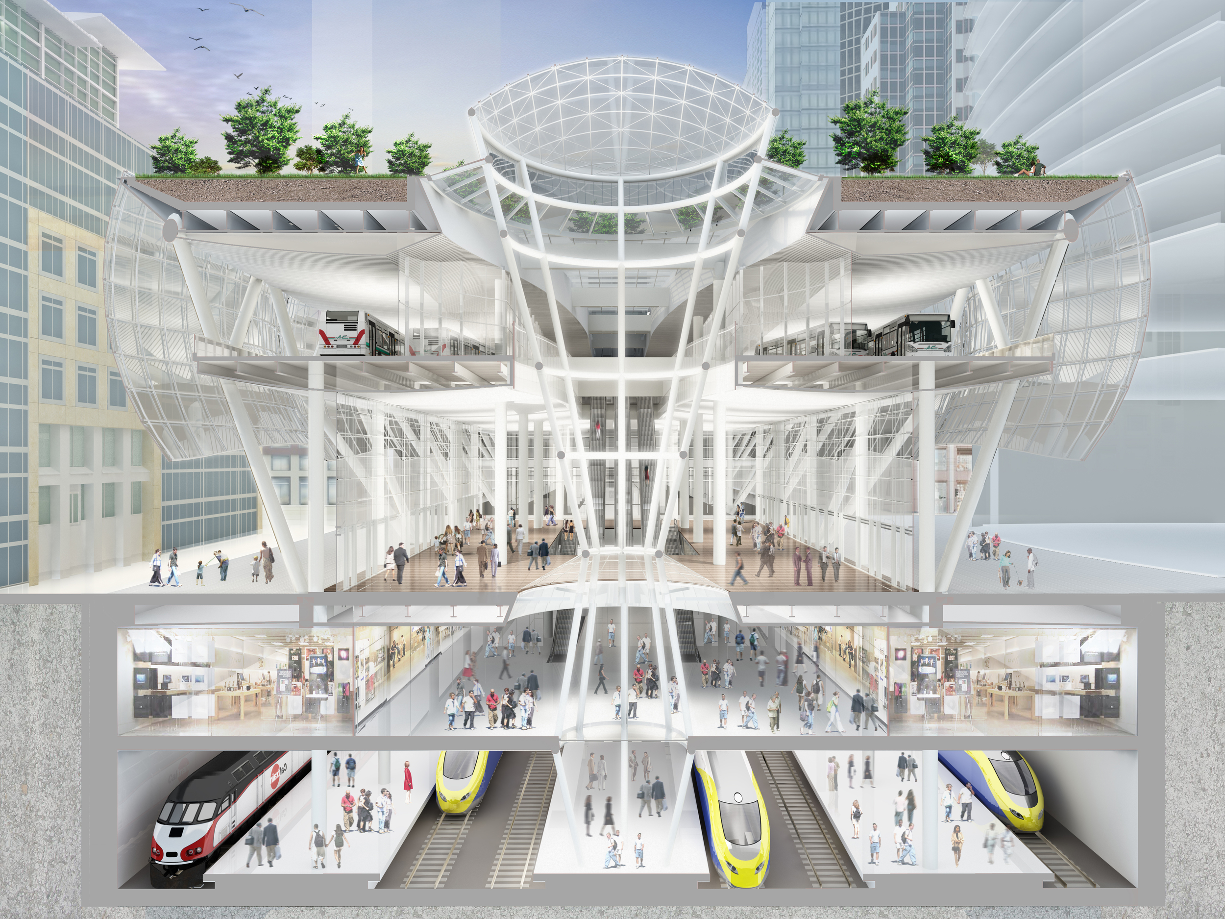 Architecture projects. Transbay Transit Center. Сан Франциско центр Трансбэй. Станция метрополитена Экспо Сингапур. Сезар Пелли Архитектор.