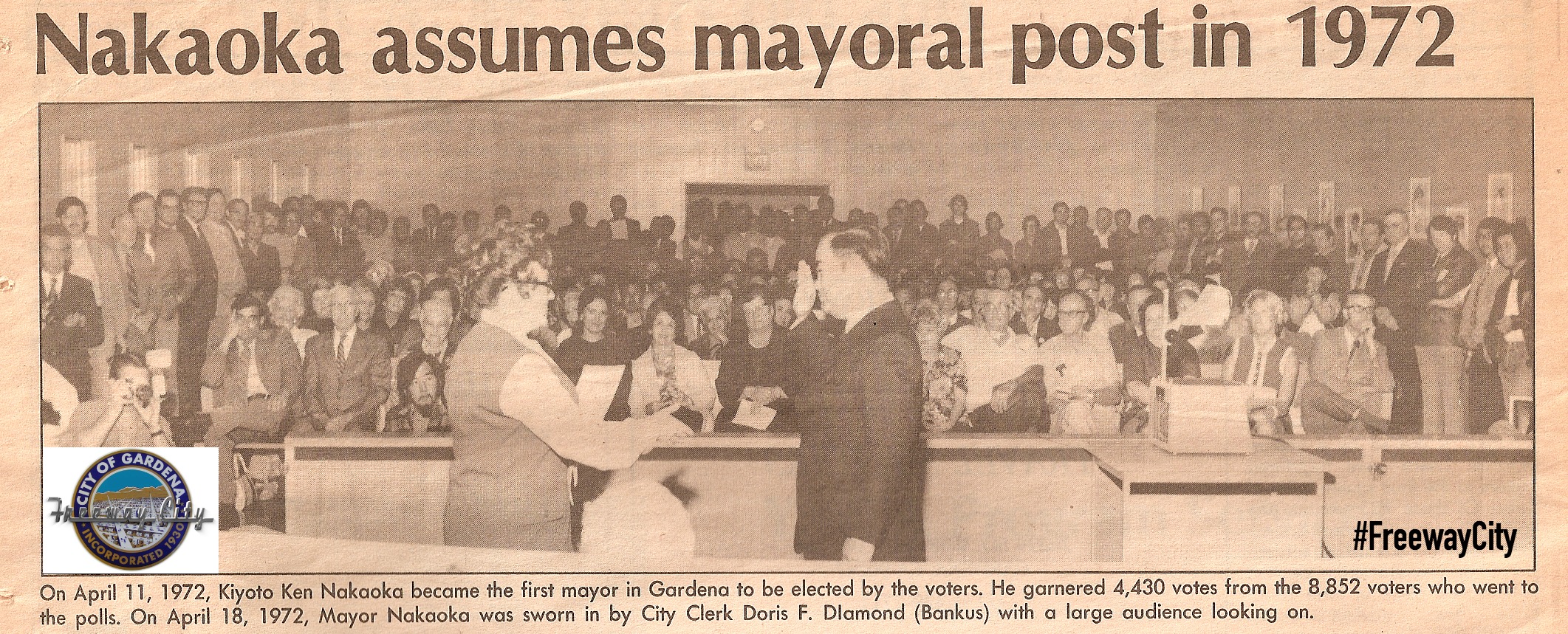 KEN NAKAOKA ASSUMES MAYORAL POST IN 1972