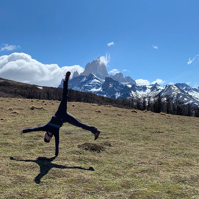 Patagonia El Chalten Fitz Roy cartwheel!
.
.
Summit cartwheel. Grateful to be able bodied!!
.
.
.
#LifeisPrecious #Nature nurture!  #GetOutside #hike #forrestbathing then #winetime 
We do cartwheels, make and drink wine! #fortunate lives! #travel #ma
