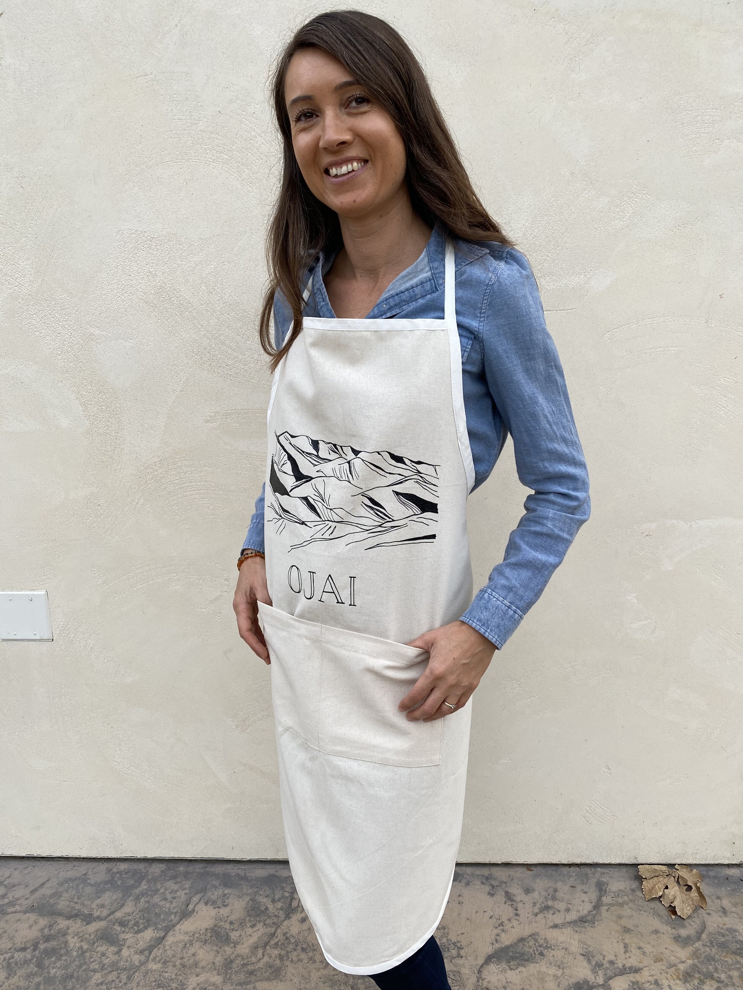 Natural Cotton Two Pocket Kitchen Apron - Ojai Mountain