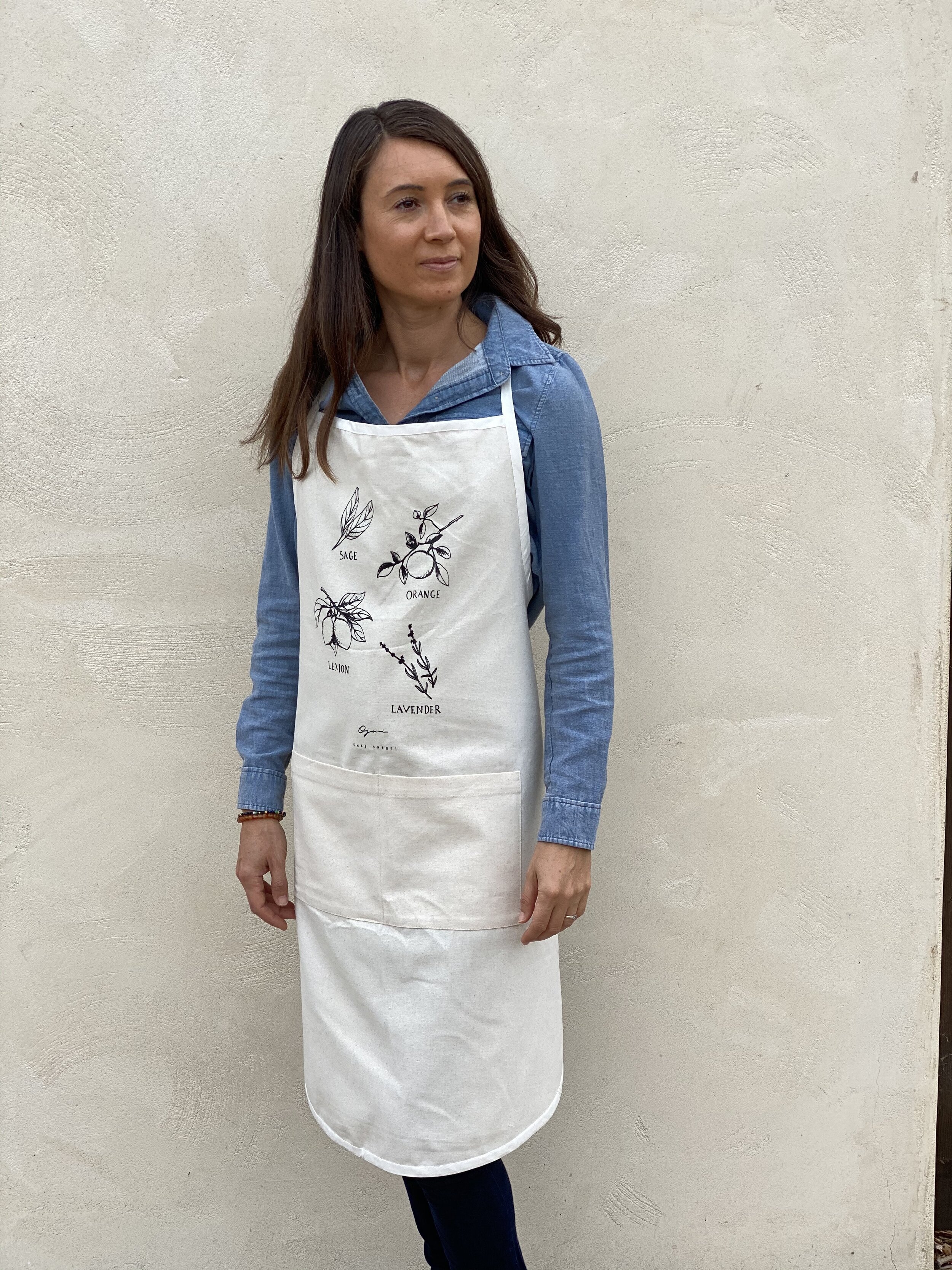 Natural Cotton Two Pocket Kitchen Apron - Citrus and Herbs