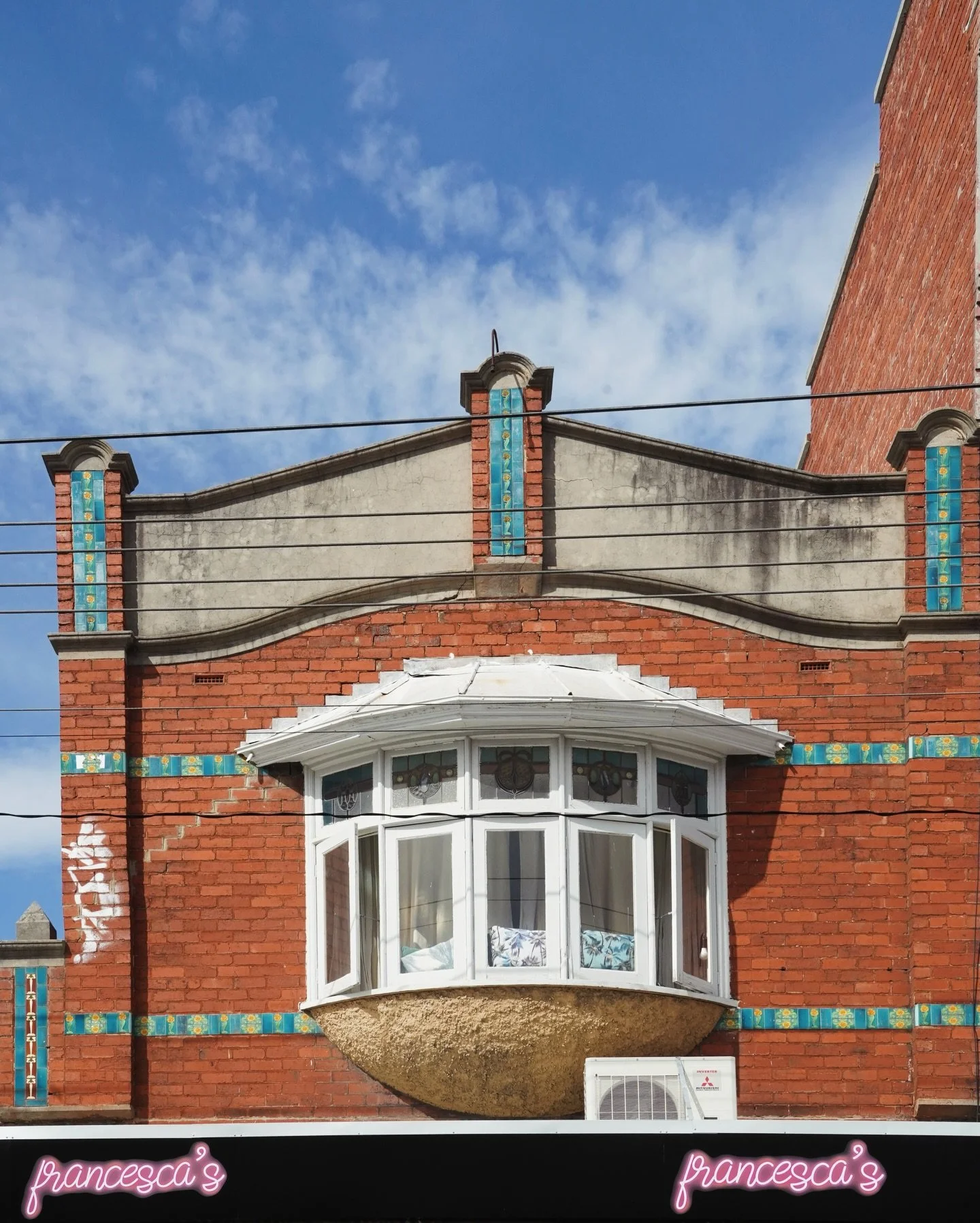 They don&rsquo;t build them like this anymore.

Teal tiles. Federation brick. A bay window that&rsquo;s seen a century of Sundays. And Francesca&rsquo;s neon pink sign holding its own at the bottom.
Some buildings wear their history better than other