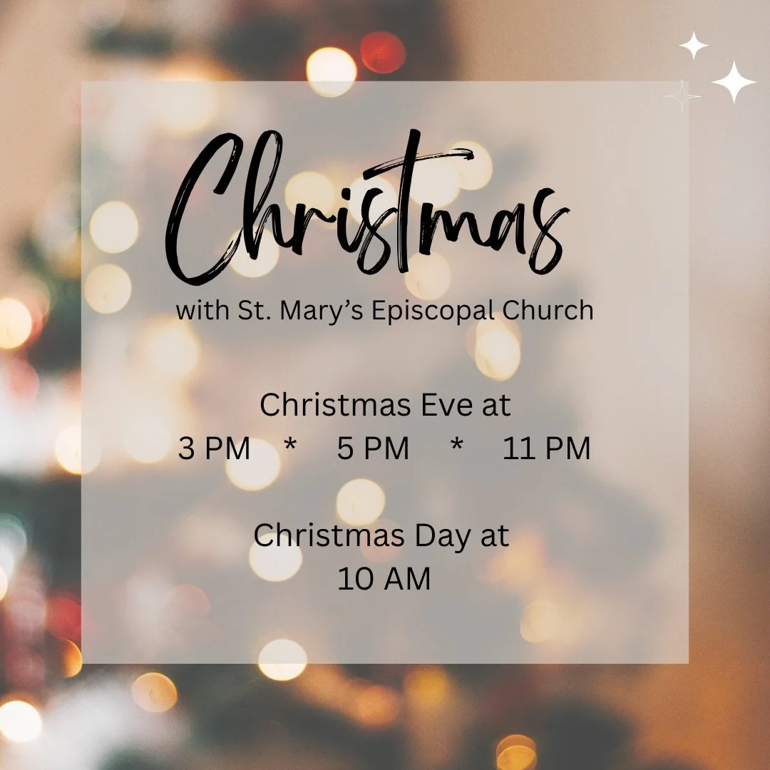 Christmas Eve &amp; Christmas Day Services 
at St. Mary&rsquo;s Episcopal Church 
1300 Pearl Street, Eugene OR

Christmas Eve

3 PM:  Celebrate Christmas Eve with this joyful and simple worship service. Pre-service harp music begins at 2:30 PM.

5 PM