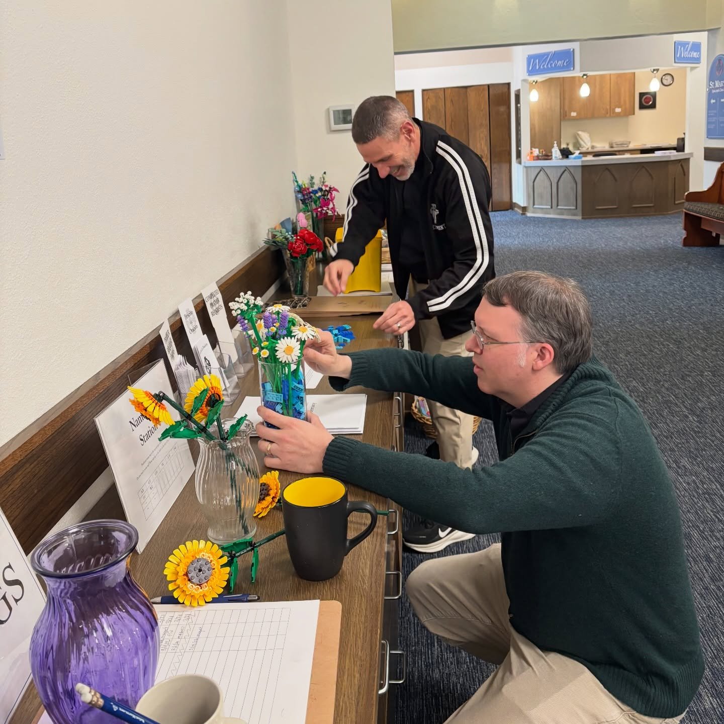 Just one of the ways our priests prepared for Easter this week. Check out all our beautiful Lego Easter flowers at church tomorrow!