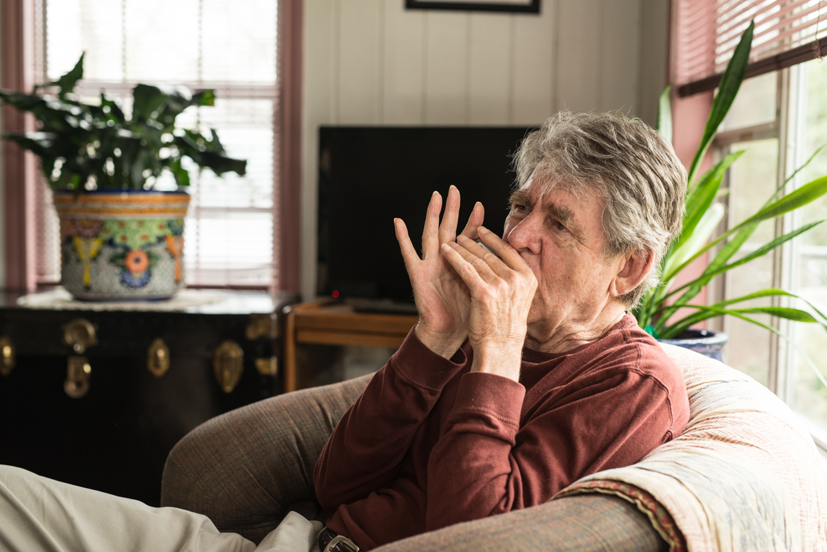 Mr R. may not remember what the month or year is or how long he has been married, but he can sure play the heck out of his harmonica.