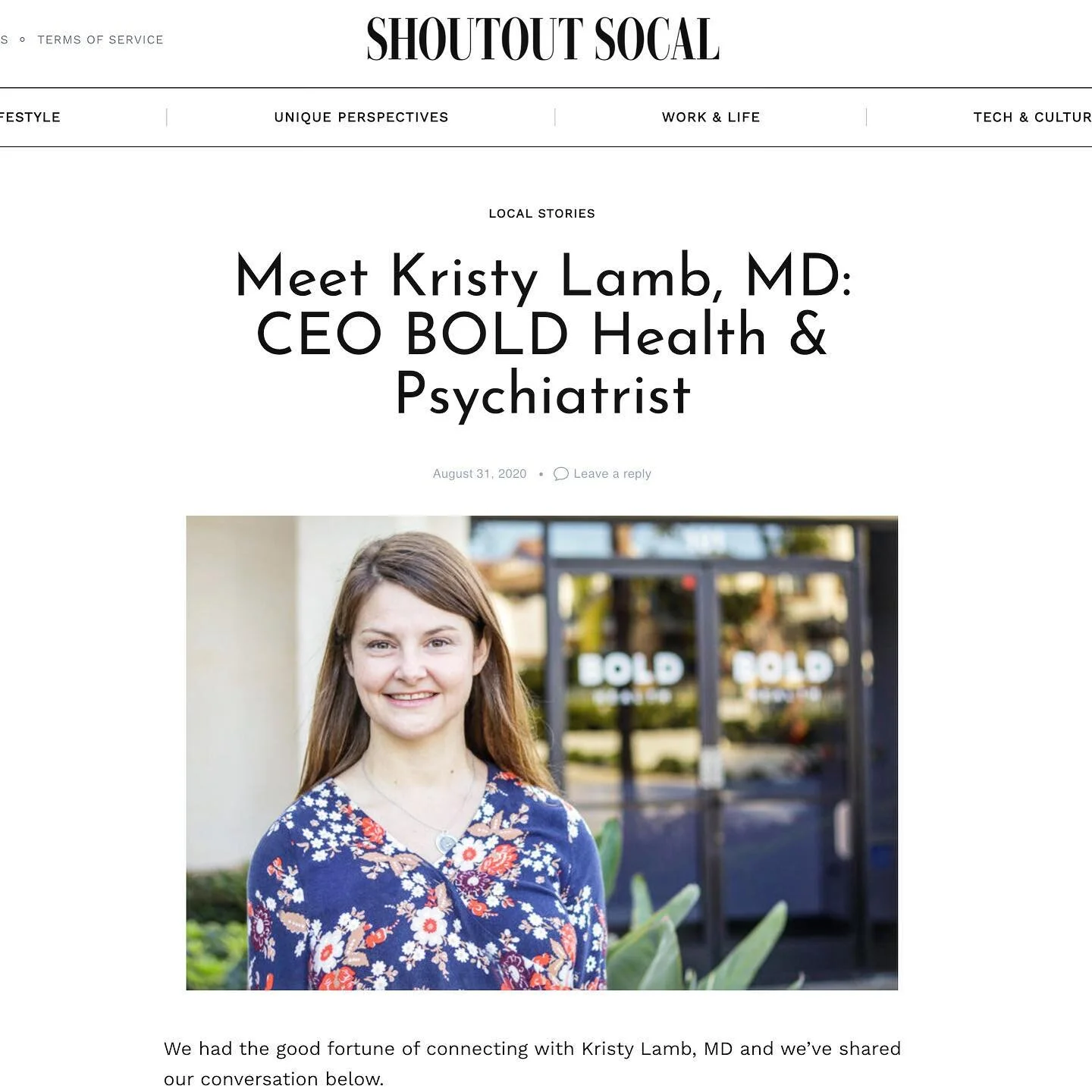 Hey - check out the latest interview with our founder and CEO in Shoutout SoCal @shoutoutsocalofficial , Dr. Kristy Lamb, MD.  Link in Bio  #bebold #boldhealth #encinitas #mentalhealth  #anxiety #anxietyrelief #depressionhelp #addiction #addictiontre