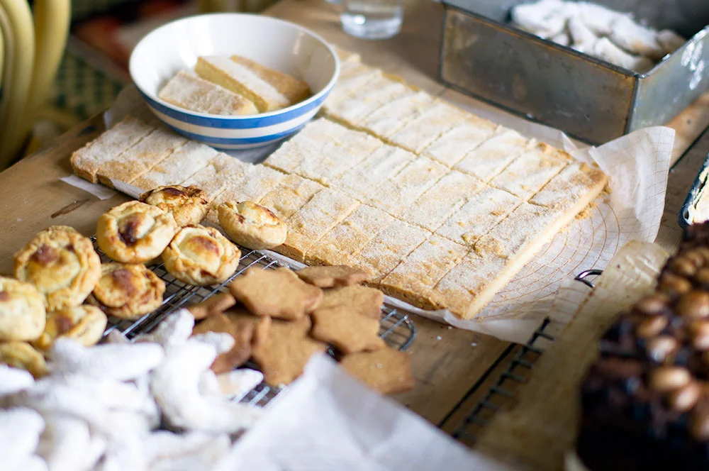 L-R: Annie's baked goods - mince pies, shortbread, speculaas and almond crescents