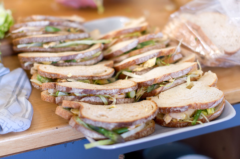 Lunch - chicken sandwiches, homegrown asparagus and homemade mayonnaise