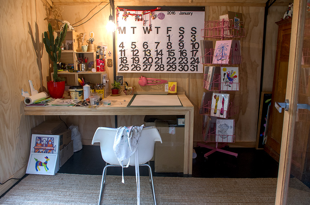 The view of Madeleine's workspace, standing in the doorway