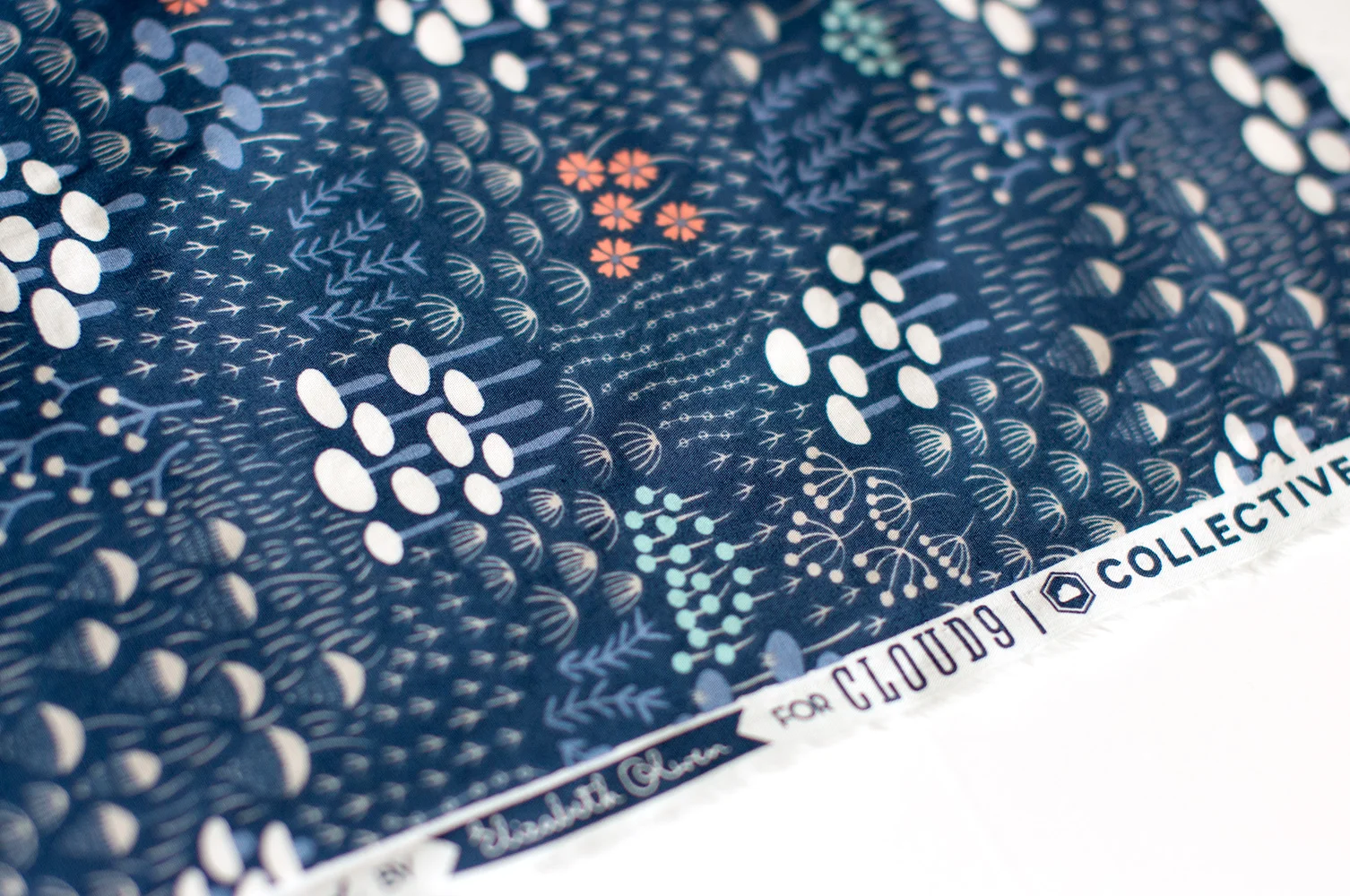 Midnight Flora from Elizabeth Olwen 's Wildwood collection for Cloud9. Photo by Susan Fitzgerald.