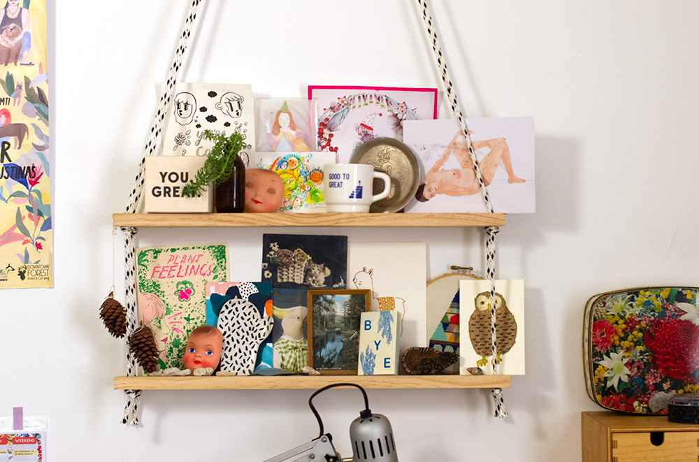 This shelf, which Esther made herself, sits above her desk. I really want to make a shelf like this now! Photo by Susan Fitzgerald.